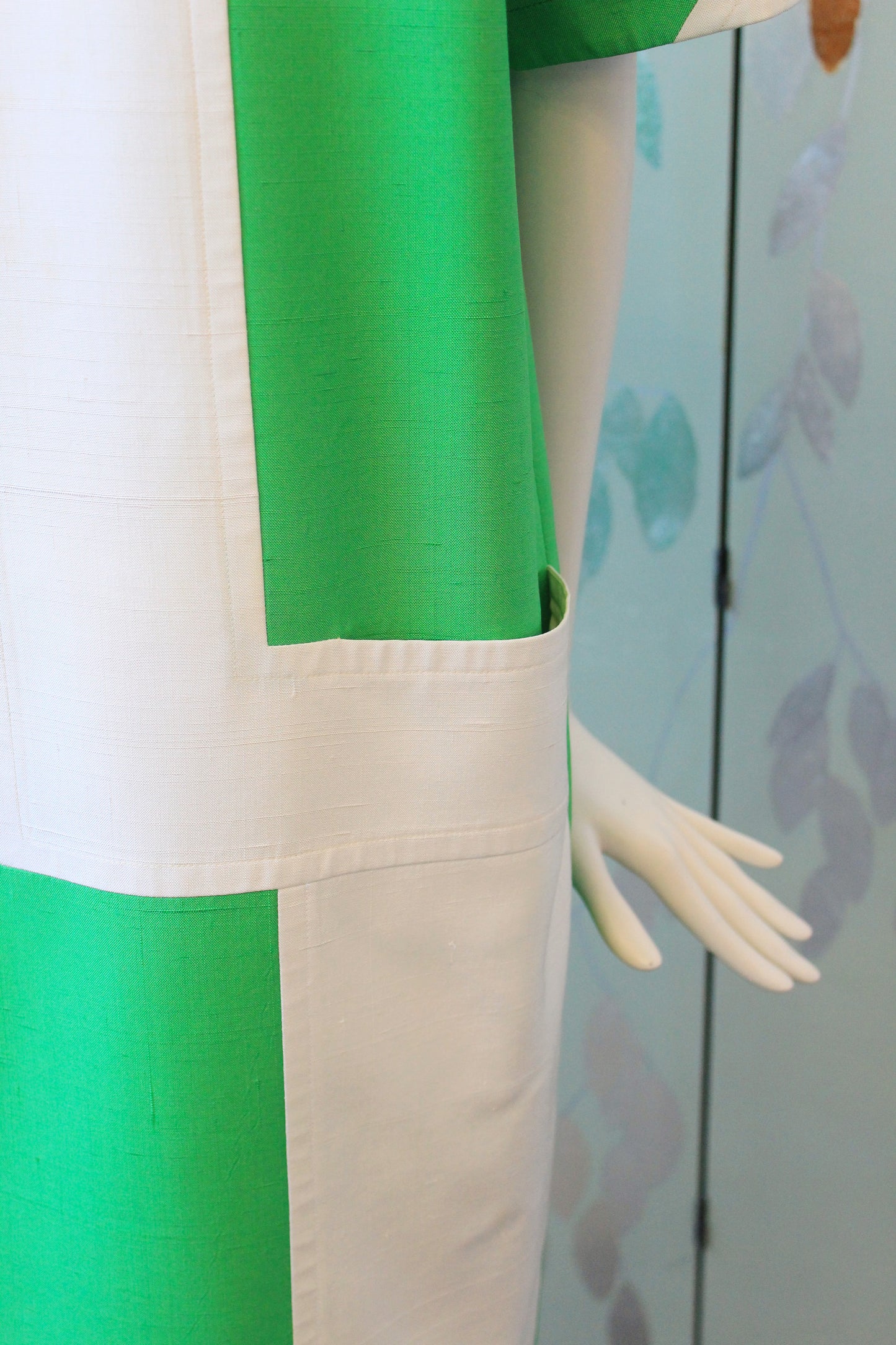 1980s does 1960s Graphic Green And White Mod Dress, Medium