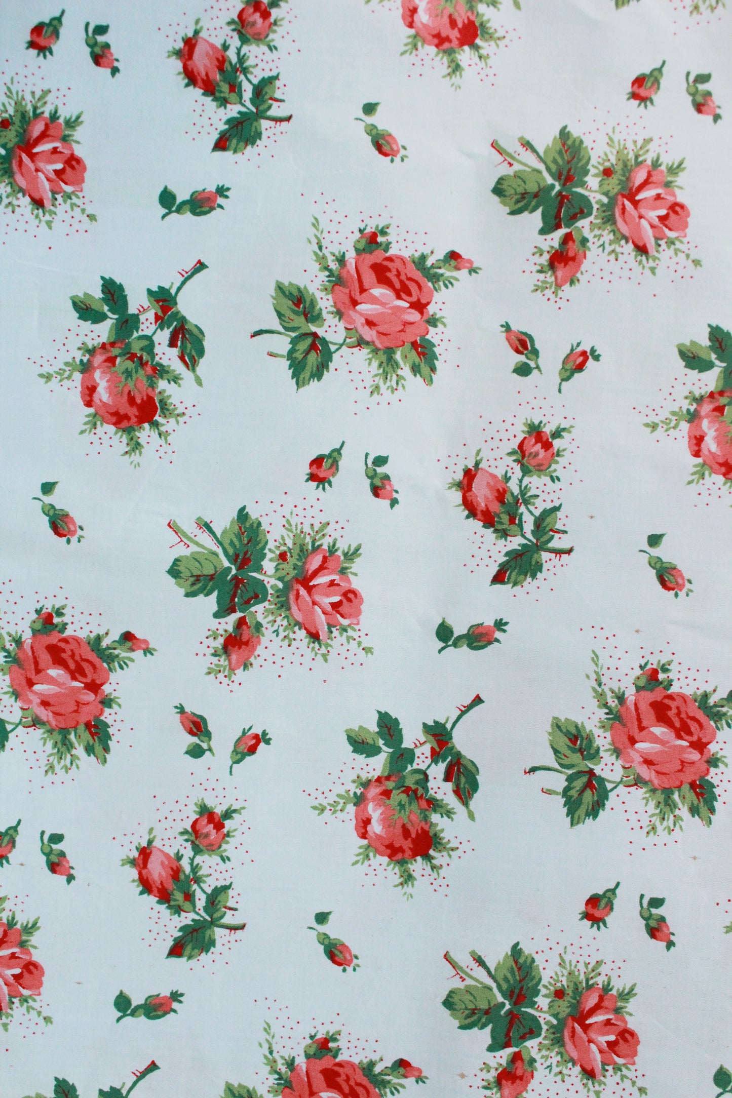 Vintage 1950s Polished Cotton Chintz Floral Print Fabric, 11.8 Yards