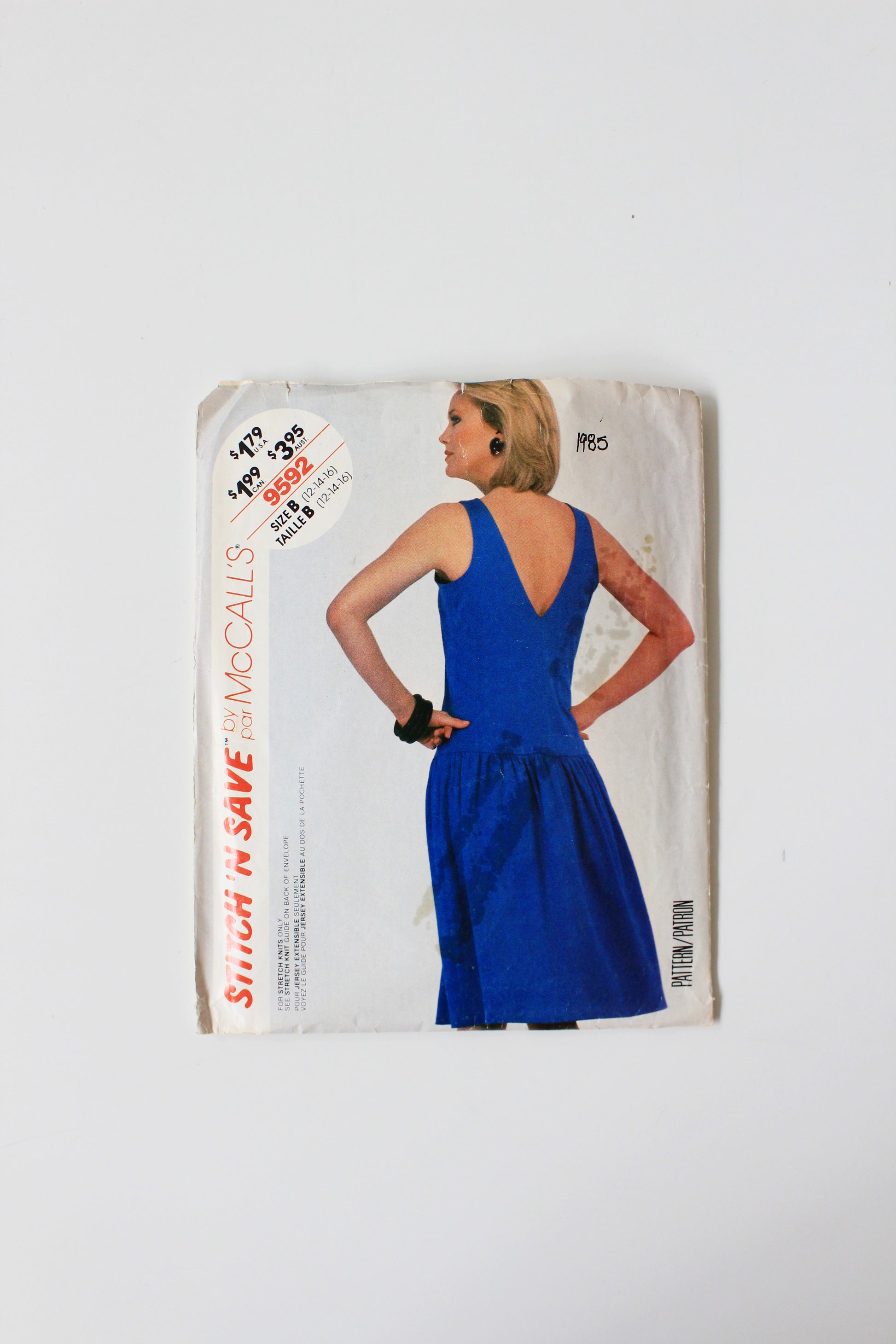 1980s Slight Drop Waist Dress For Stretch Material McCalls 9692 Sewing Pattern, Stitch And Save , Cut - Complete Size 12-14-16