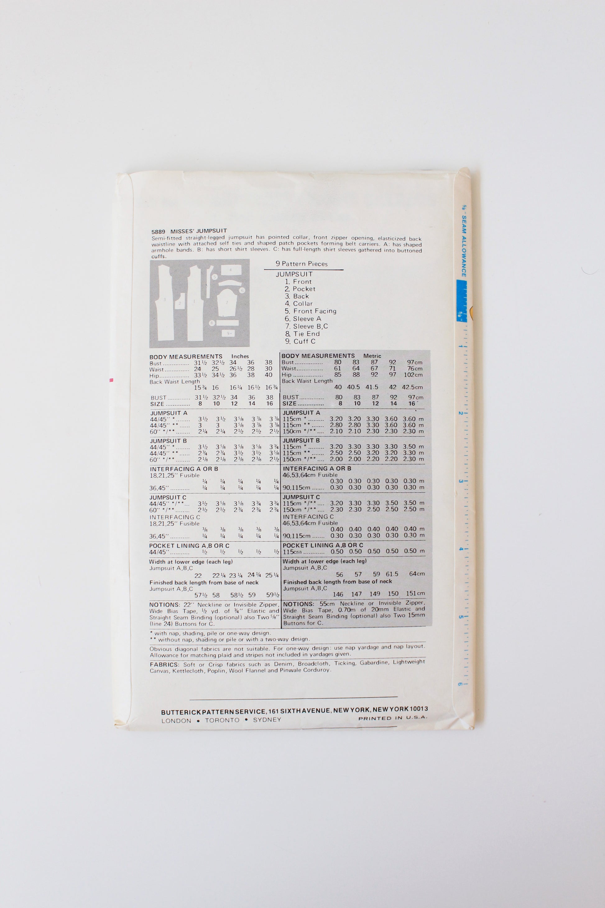 1970s Misses Jumpsuit Butterick 5889 Sewing Pattern, Uncut, Size 12