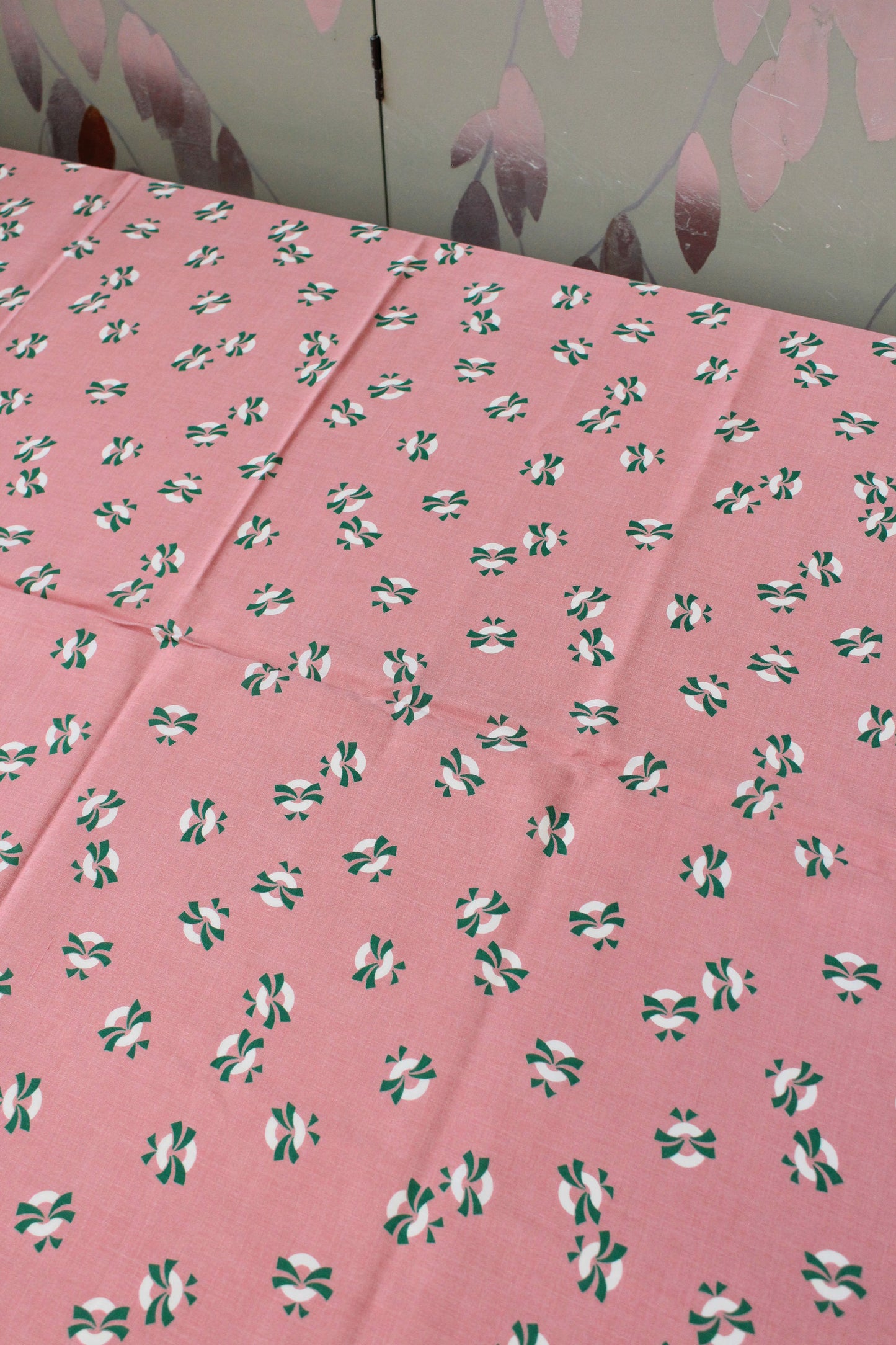 1940s Pink With Green And White Life Savers, Rayon Fabric, 3 Yards
