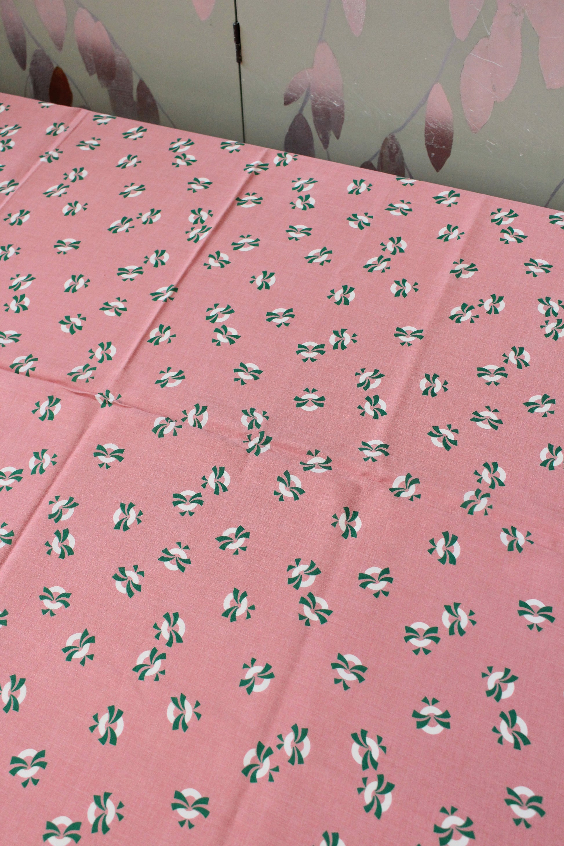 1940s Pink With Green And White Life Savers, Rayon Fabric, 3 Yards