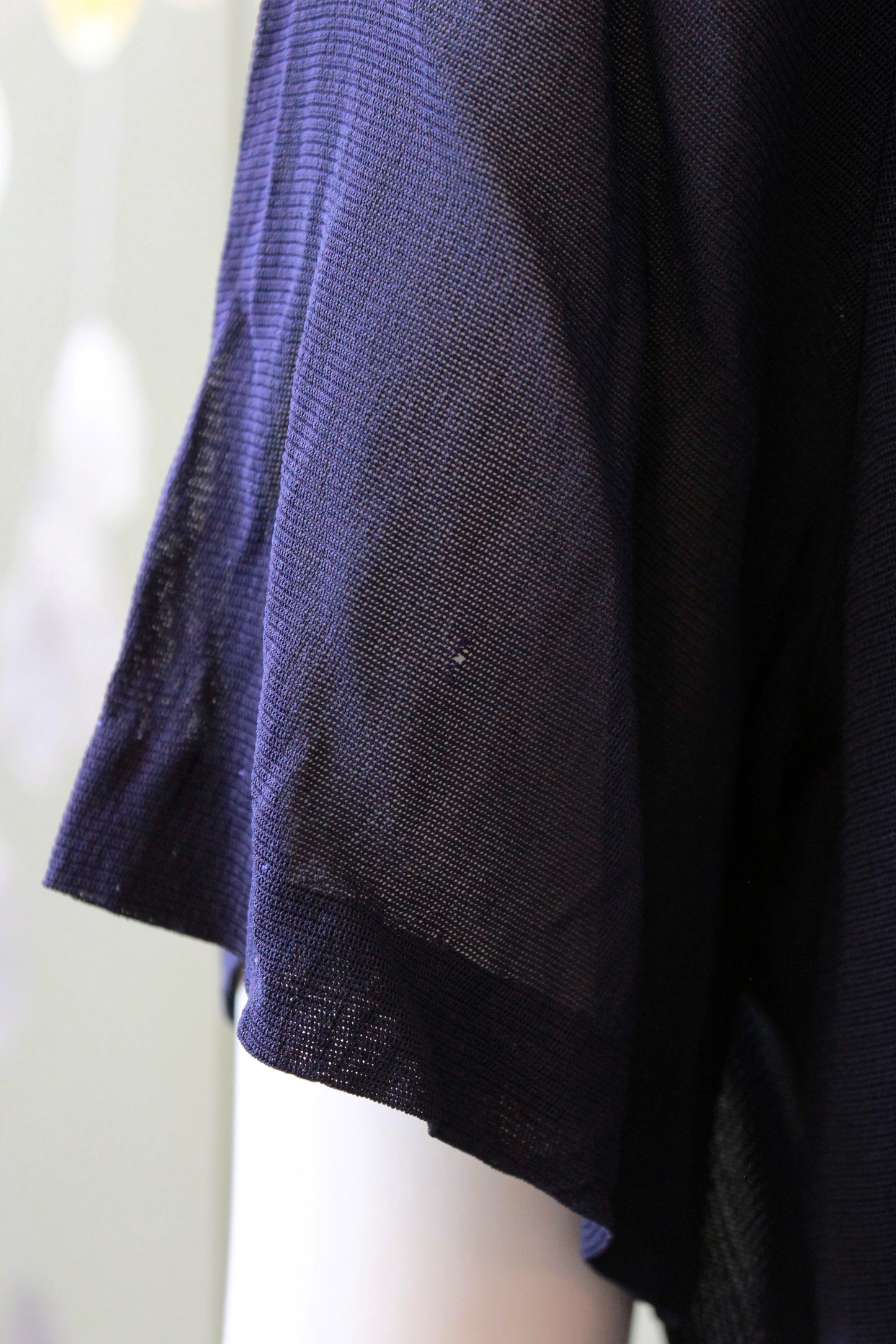 1940s Navy Blue Sheer Net Dress With Bow And Round Studs, Medium
