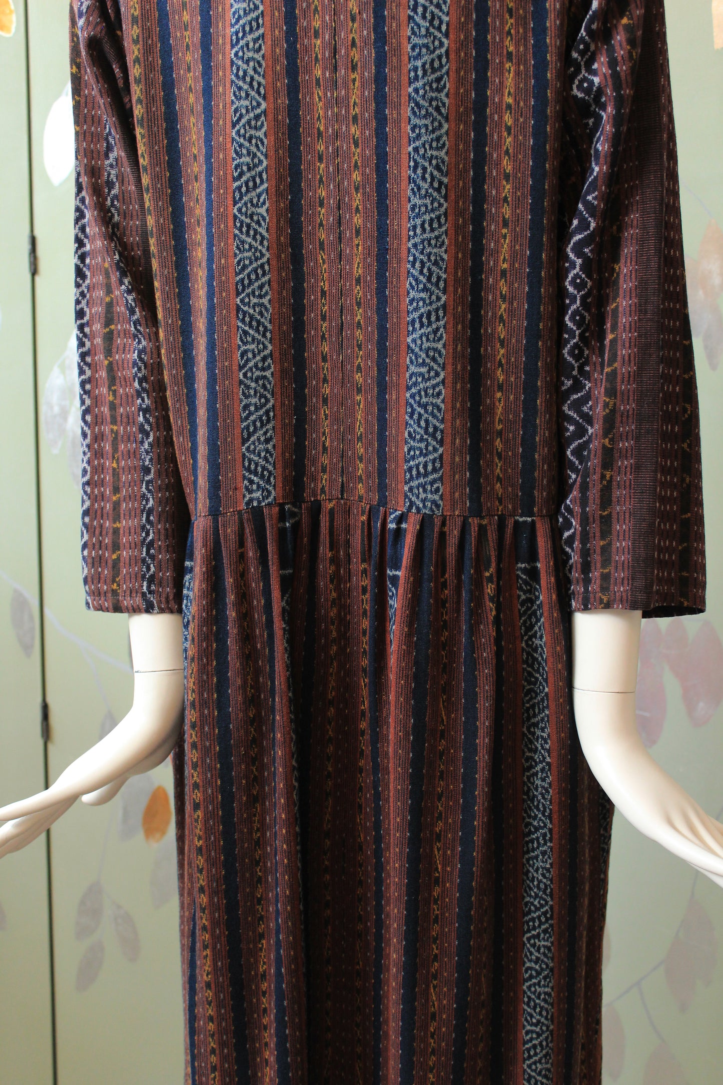 1990s Koochee Pattered Stripe Dress with Button Front, Small/Medium