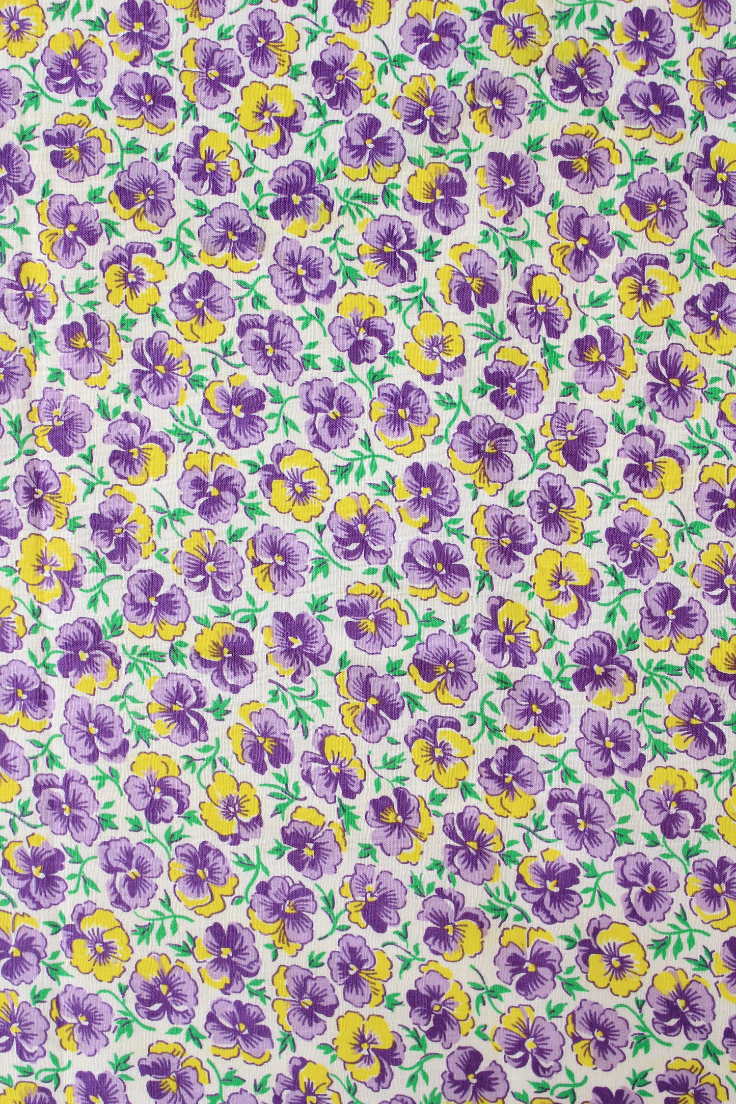 1940s Purple And Yellow Ditsy Illustrated Flower Cotton Fabric, 3.5 Yards