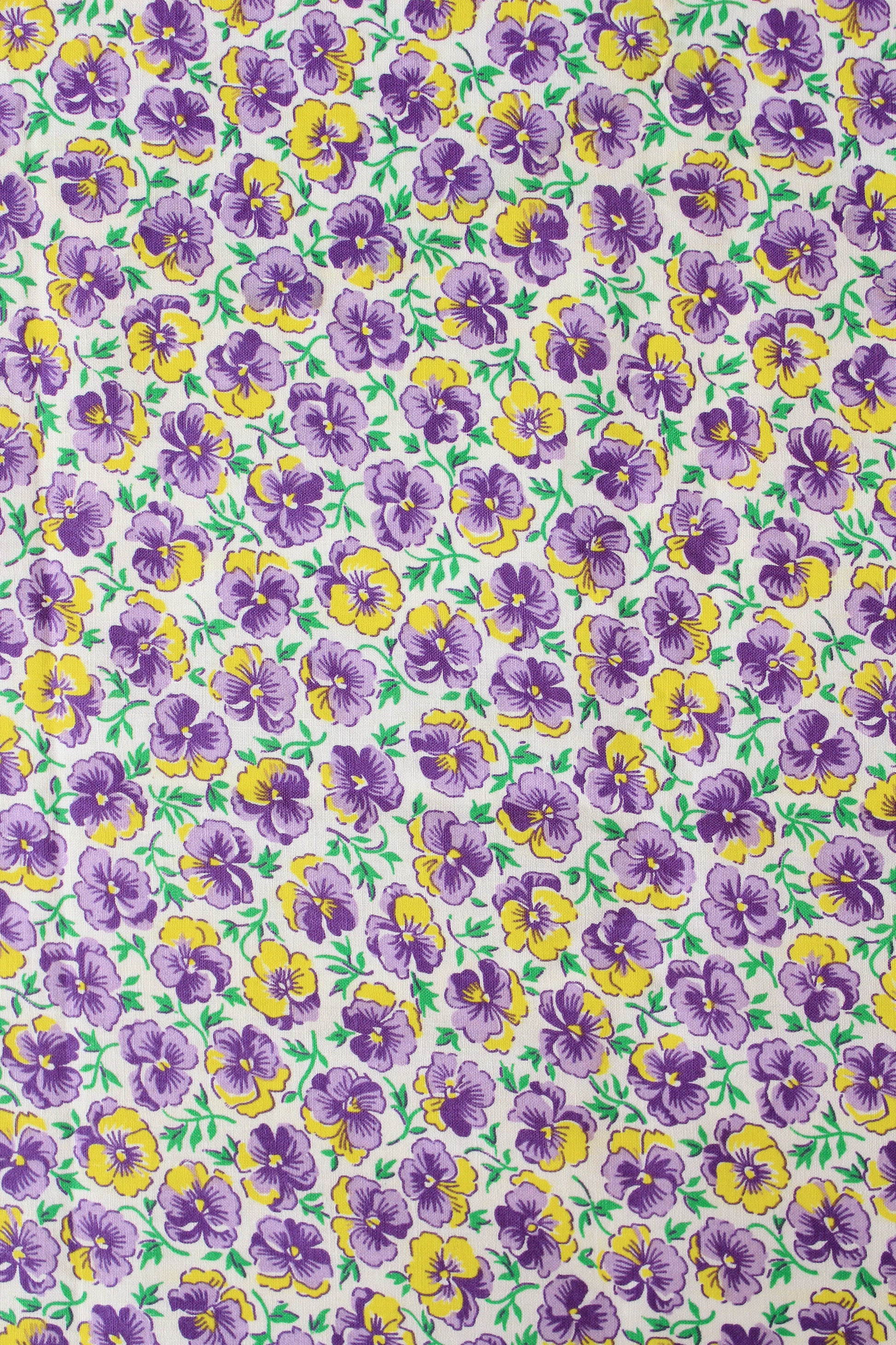 1940s Purple And Yellow Ditsy Illustrated Flower Cotton Fabric, 3.5 Yards