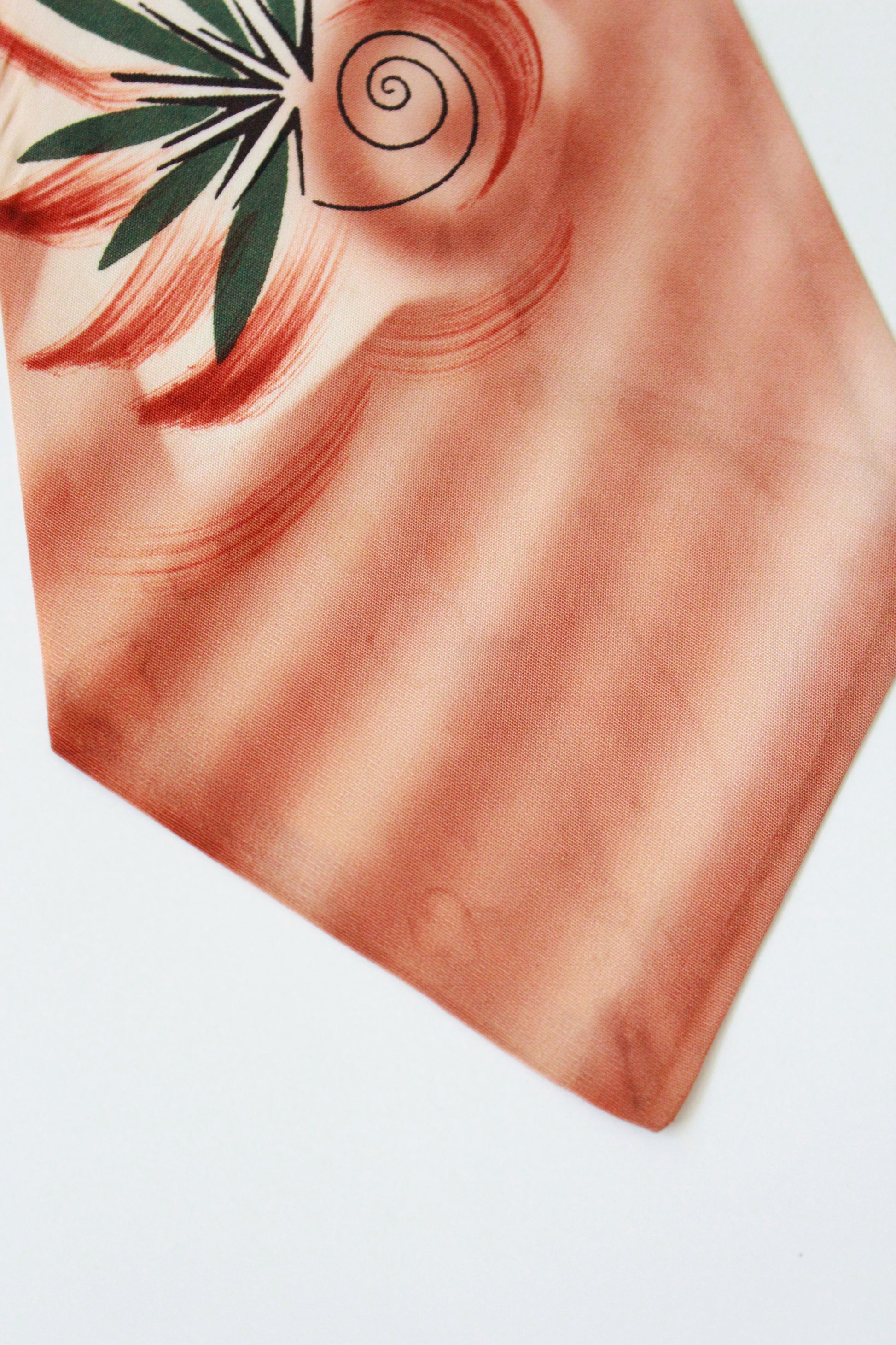 Vintage 1950s Orange Rayon Tie With Green Leaves, Made In The USA