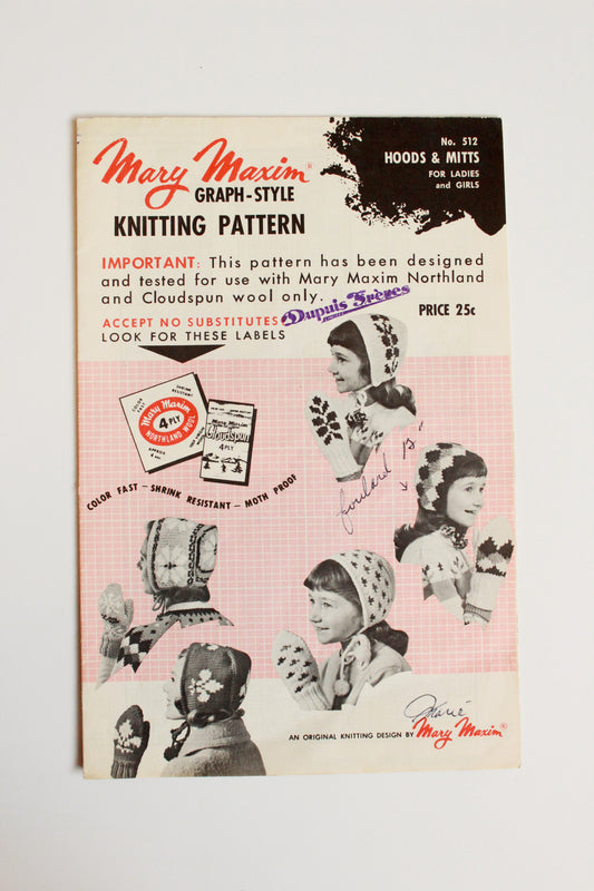 1960s Mary Maxim Ladies And Girls  Kitting Pattern 512, Hoods And Mitts 