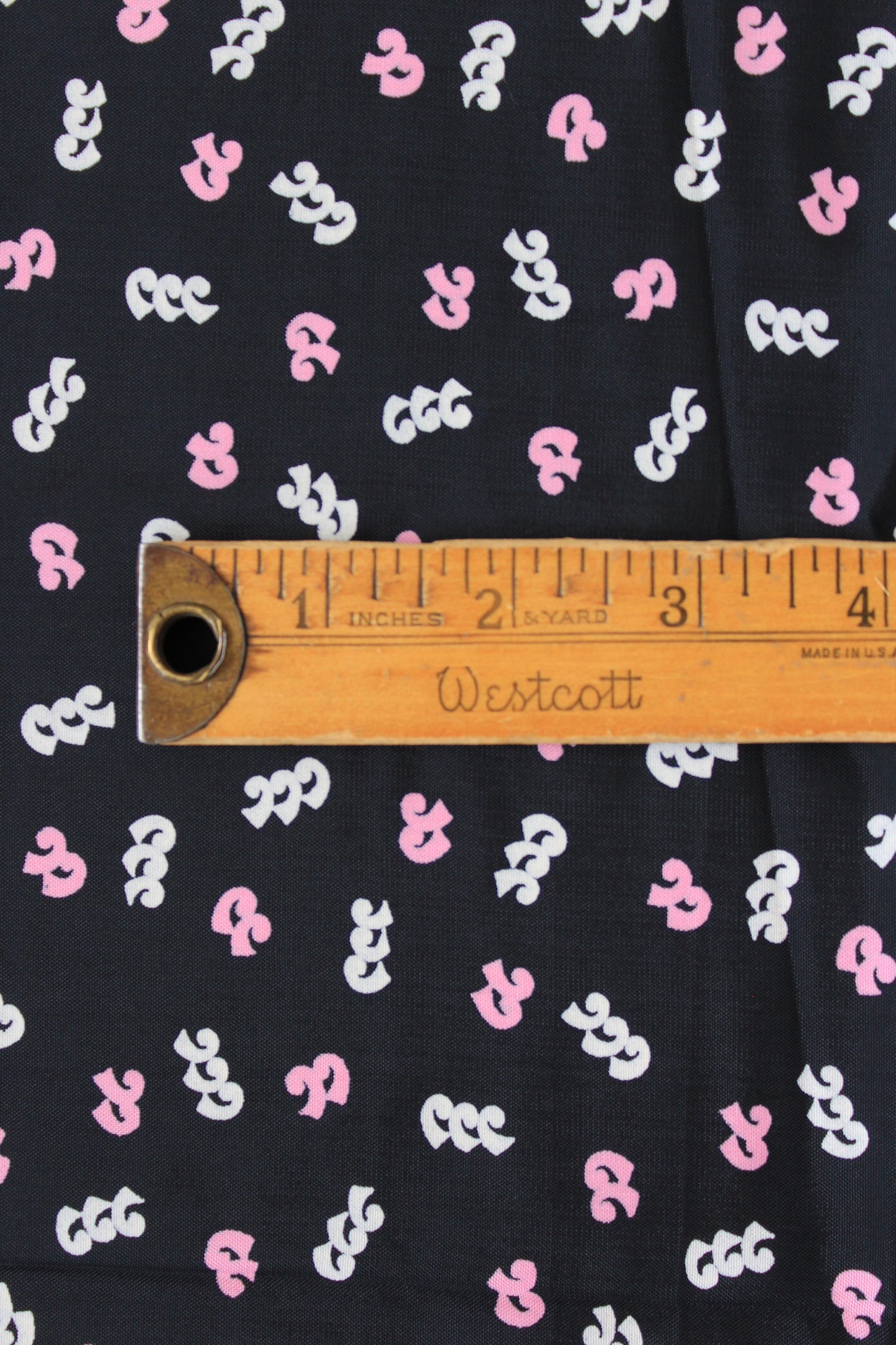 1940s Navy Pink And White Abstract Print Rayon Sewing Fabric, 4 Yards