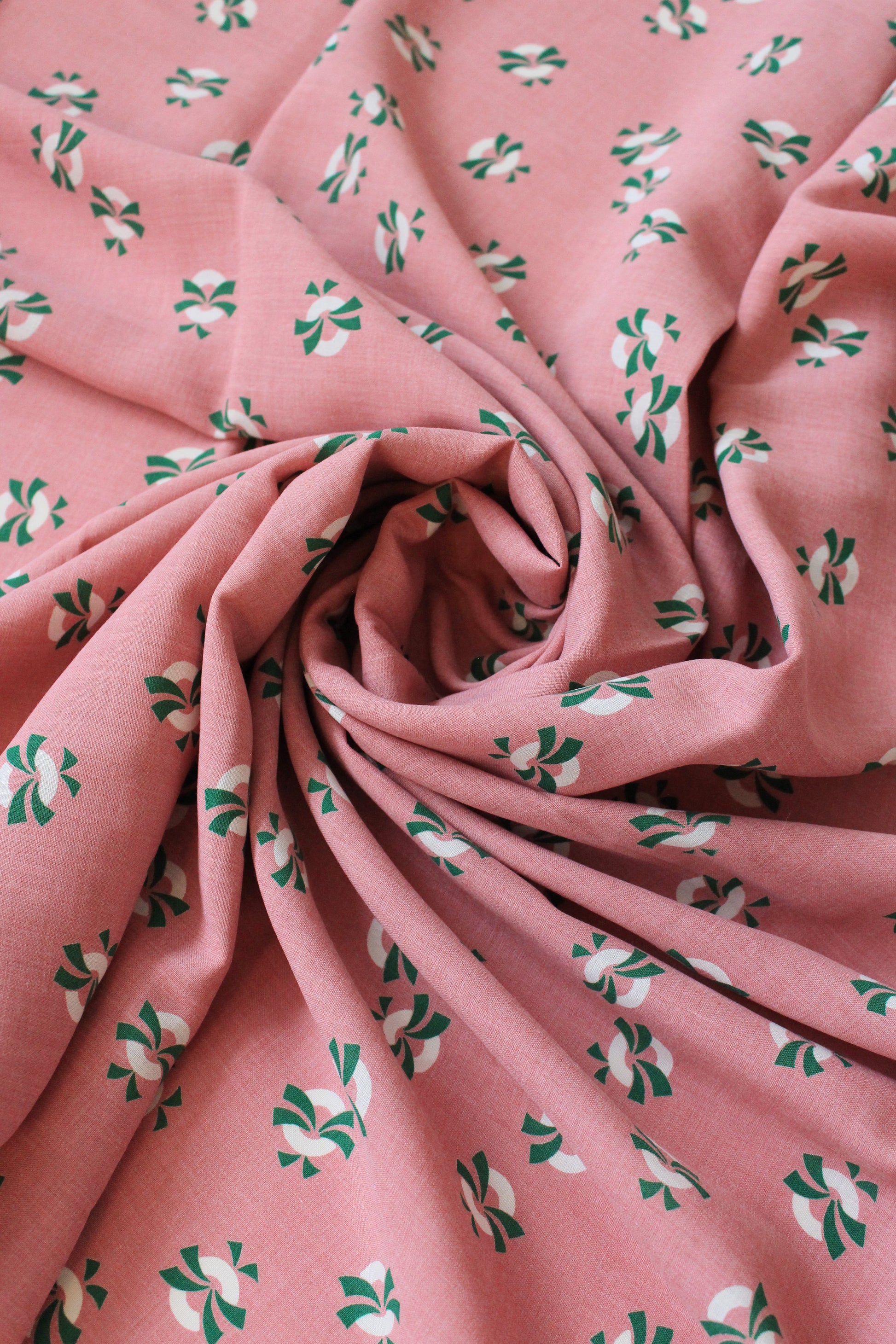 1940s Pink With Green And White Life Savers, Rayon Fabric, 3 Yards