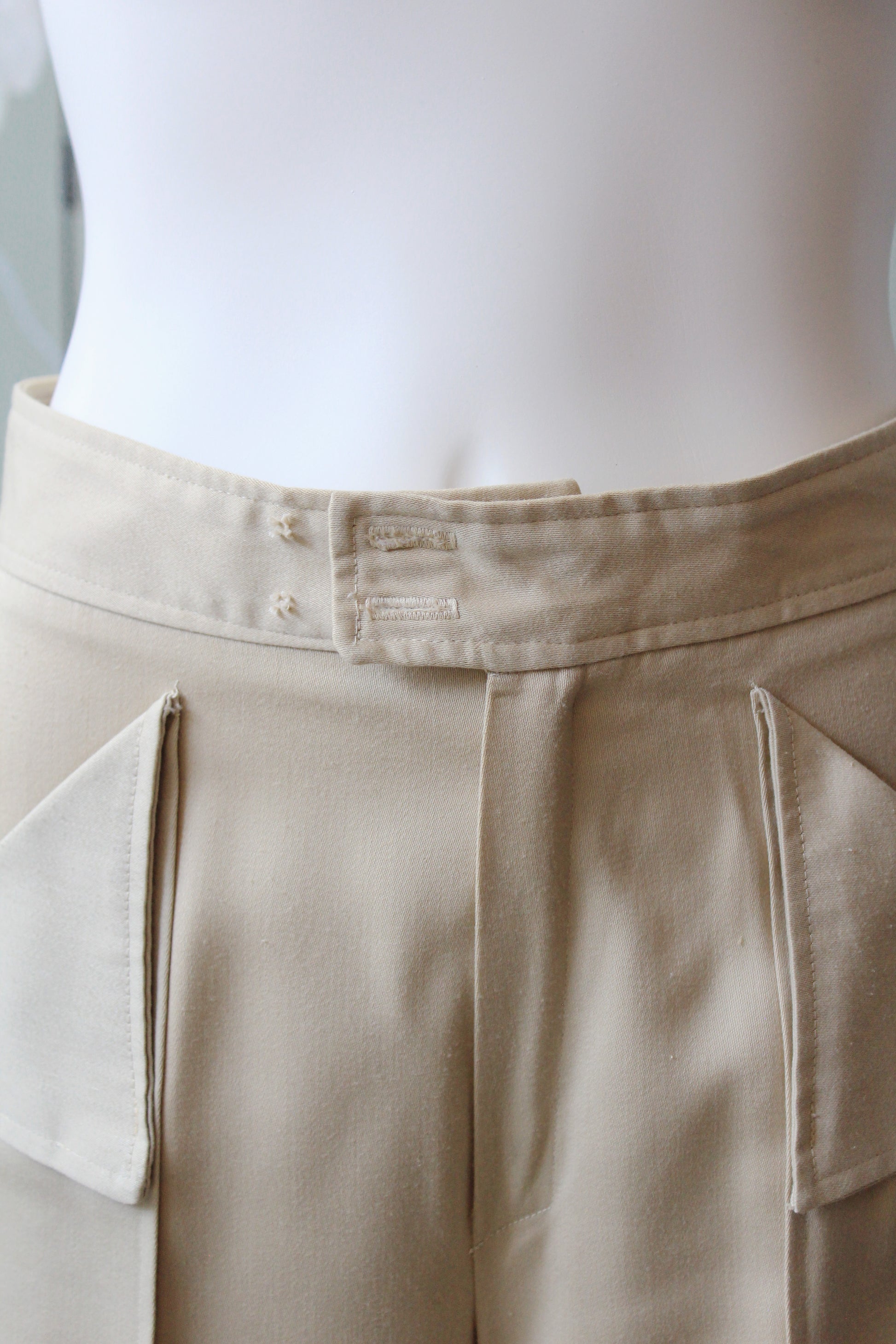 1970s Beige Wide Leg Pants With Large Pockets, XS