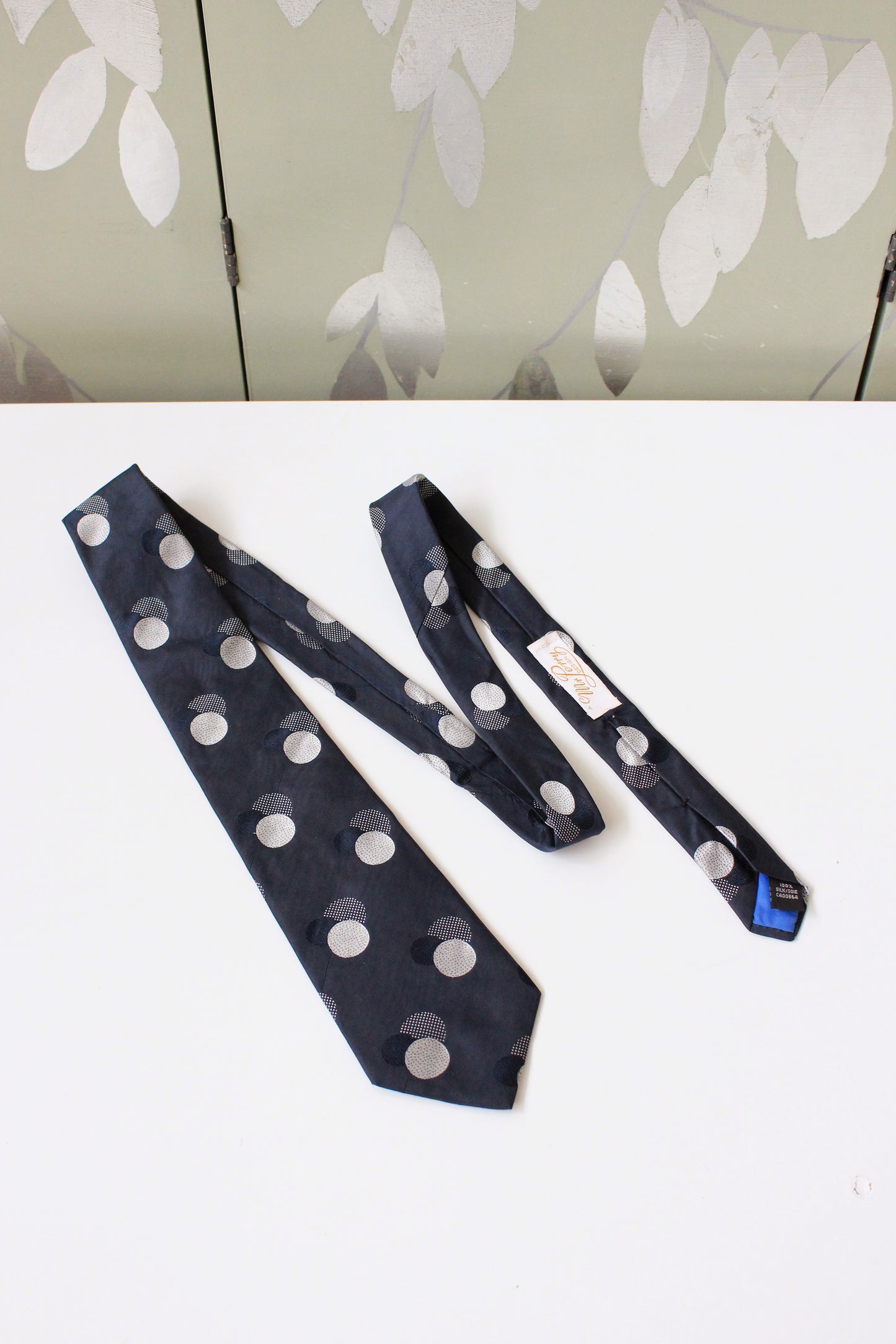 1990s Krizia Grey And Blue Polka Dot Silk Designer  Tie