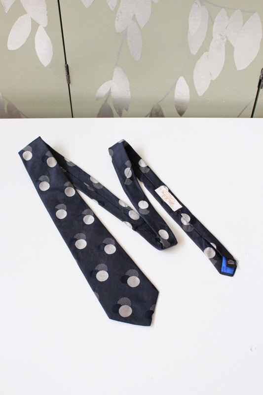1990s Krizia Grey And Blue Polka Dot Silk Designer  Tie