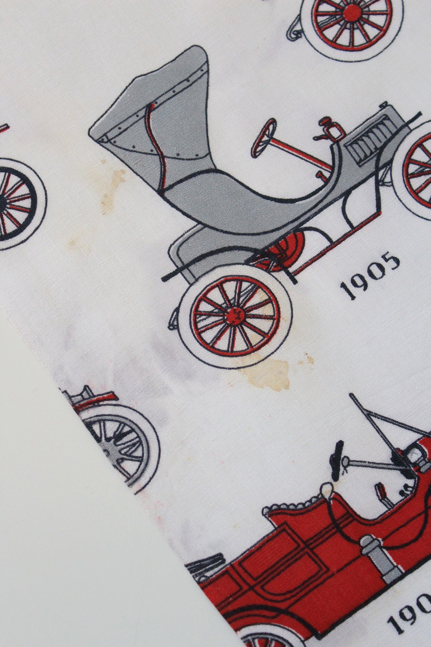 1950s/60s Novelty Antique Car Cotton Sewing Fabric In Red/Black/White, 4 Yards