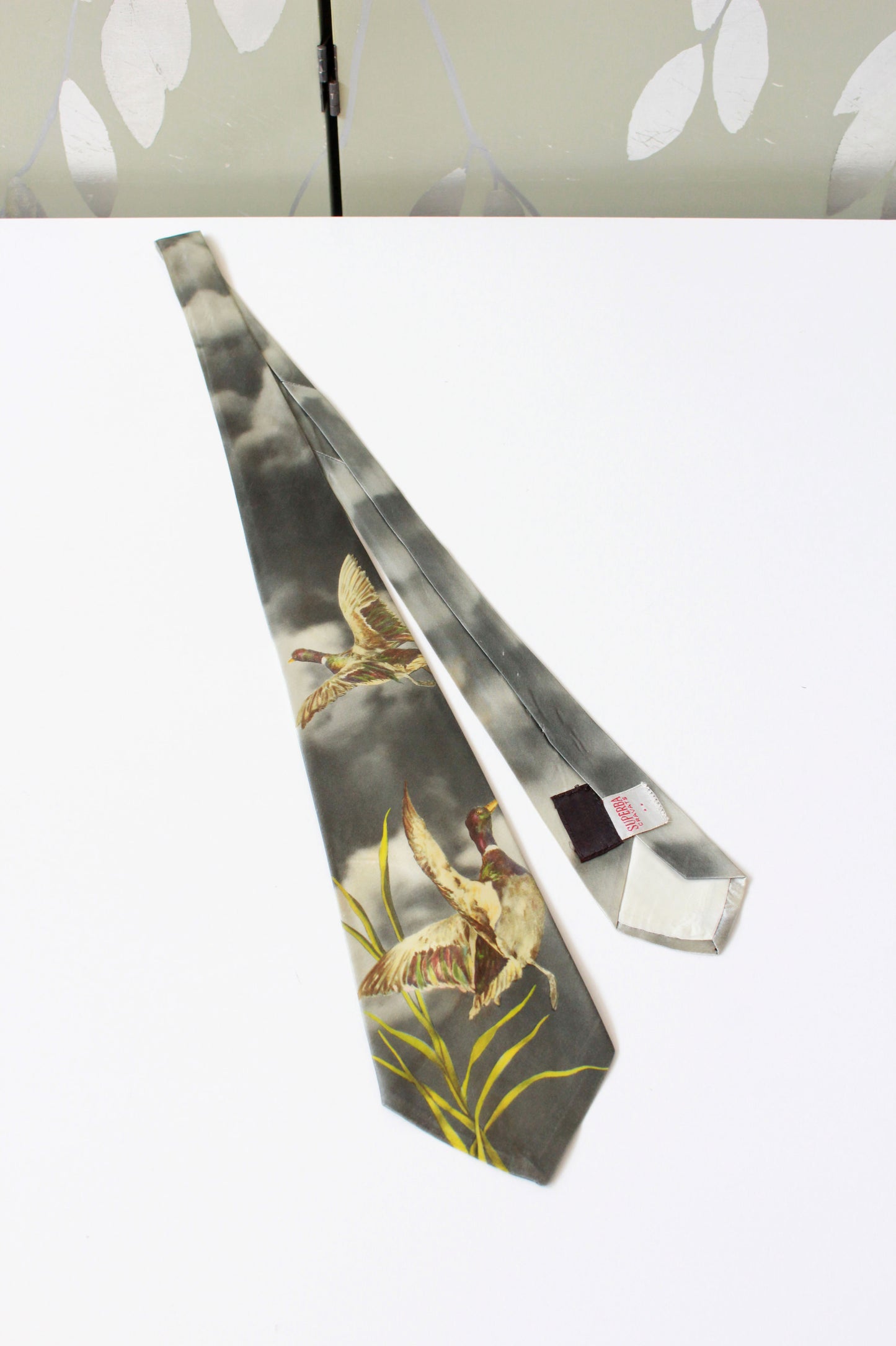 Vintage 1950s Grey Duck Rayon Photo Tie, Mid Century