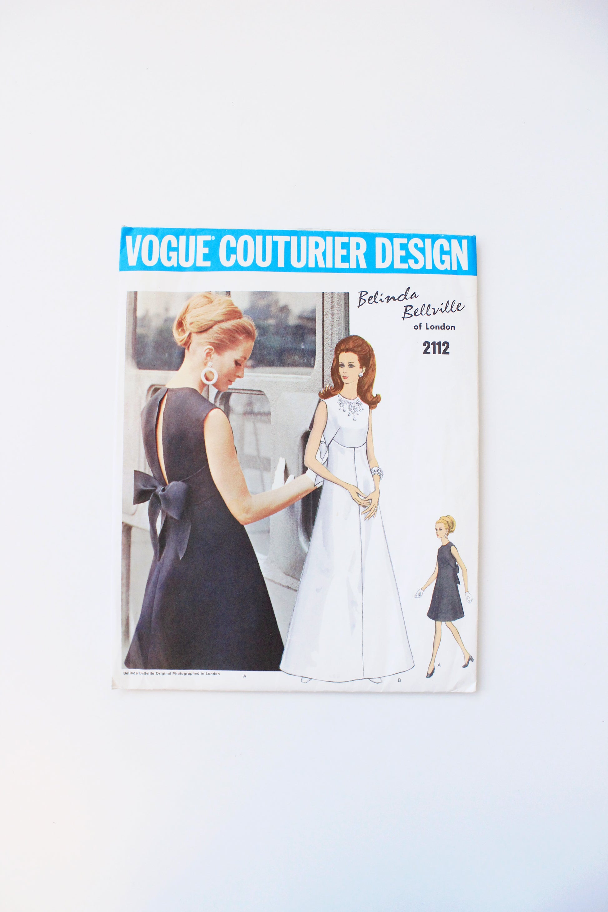 1960s One Piece Evening Dress With bow Vogue Couturier Design 2112 Sewing Pattern, Belinda Bellville, Uncut  Size 12