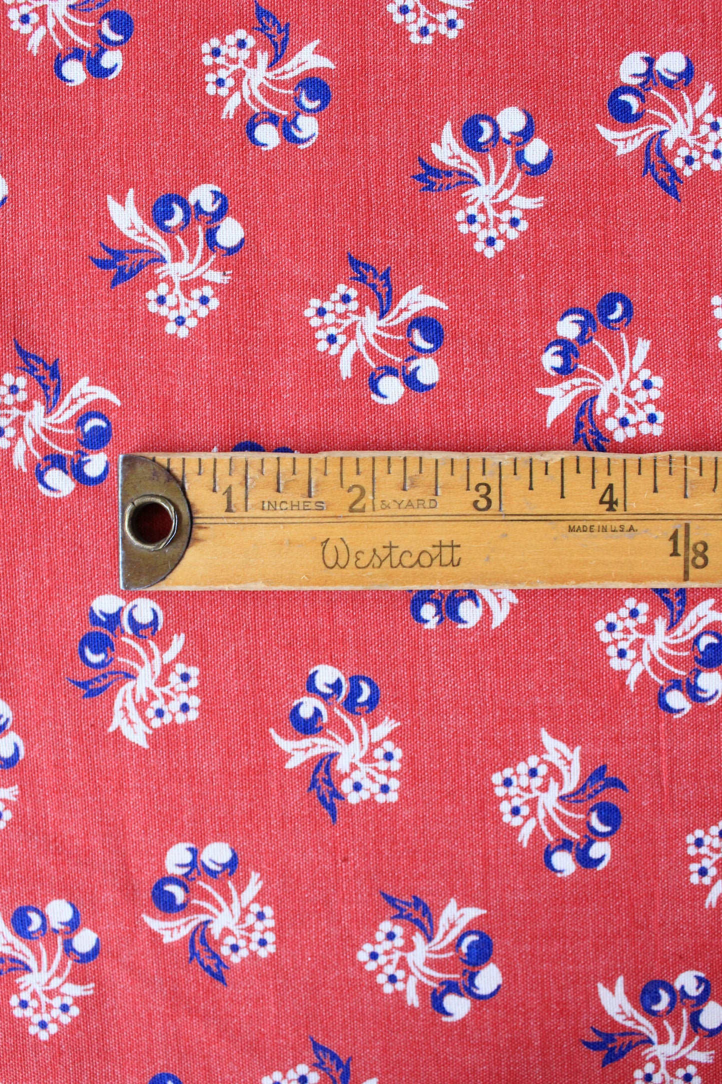 1940s Muted Maroon With Ditsy Flower Cotton Sewing Fabric, 3.7 Yards