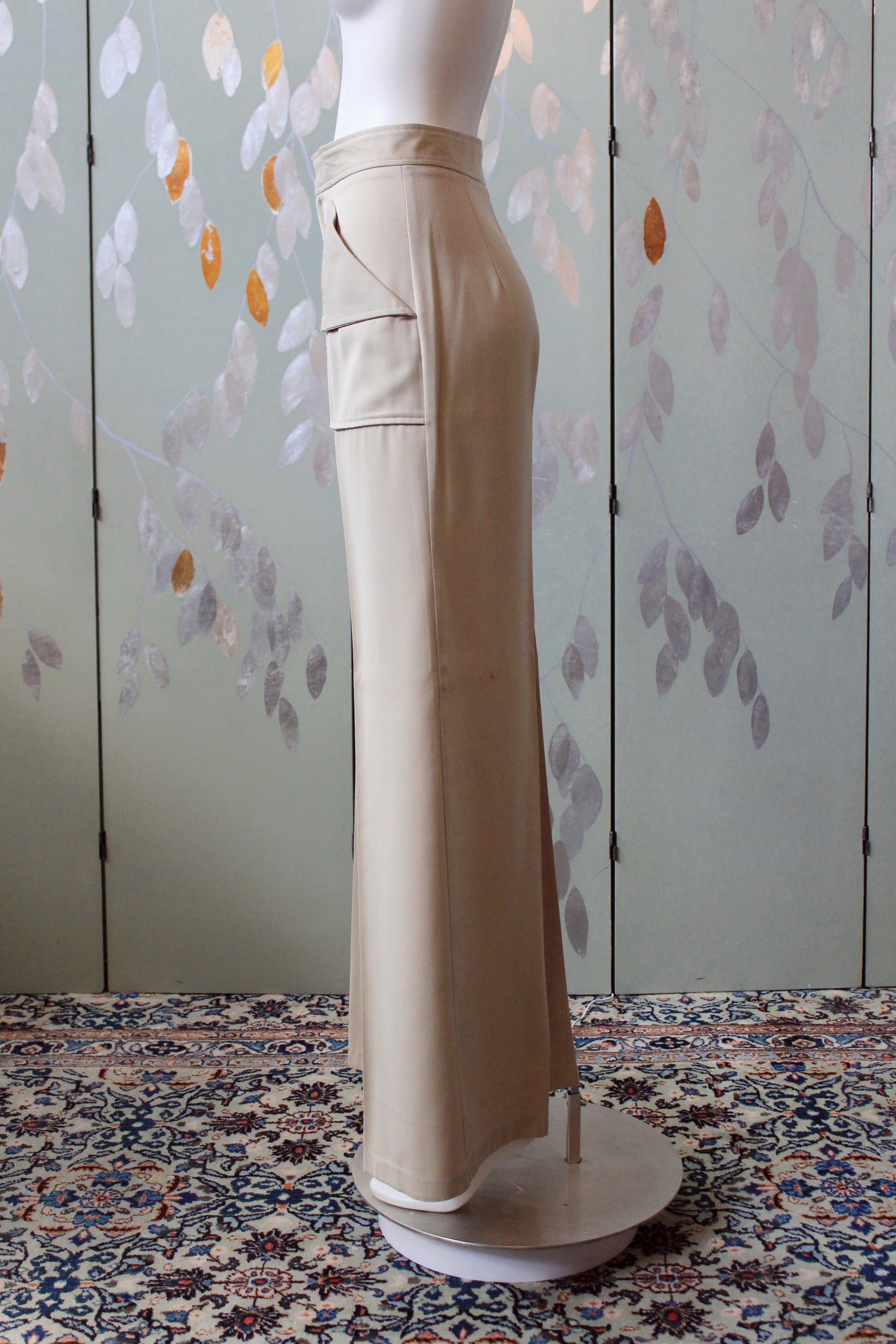 1970s Beige Wide Leg Pants With Large Pockets, XS