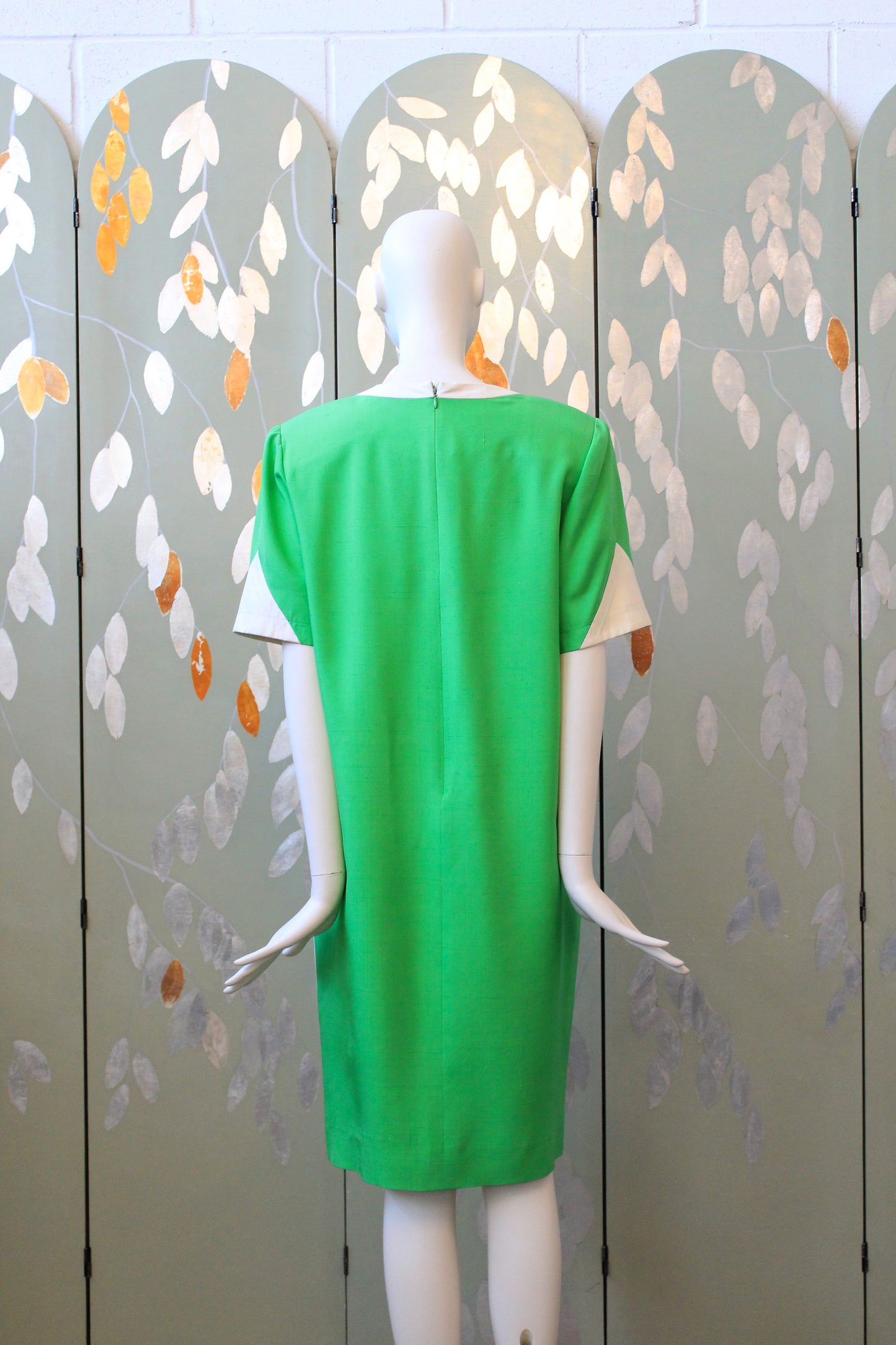 1980s does 1960s Graphic Green And White Mod Dress, Medium