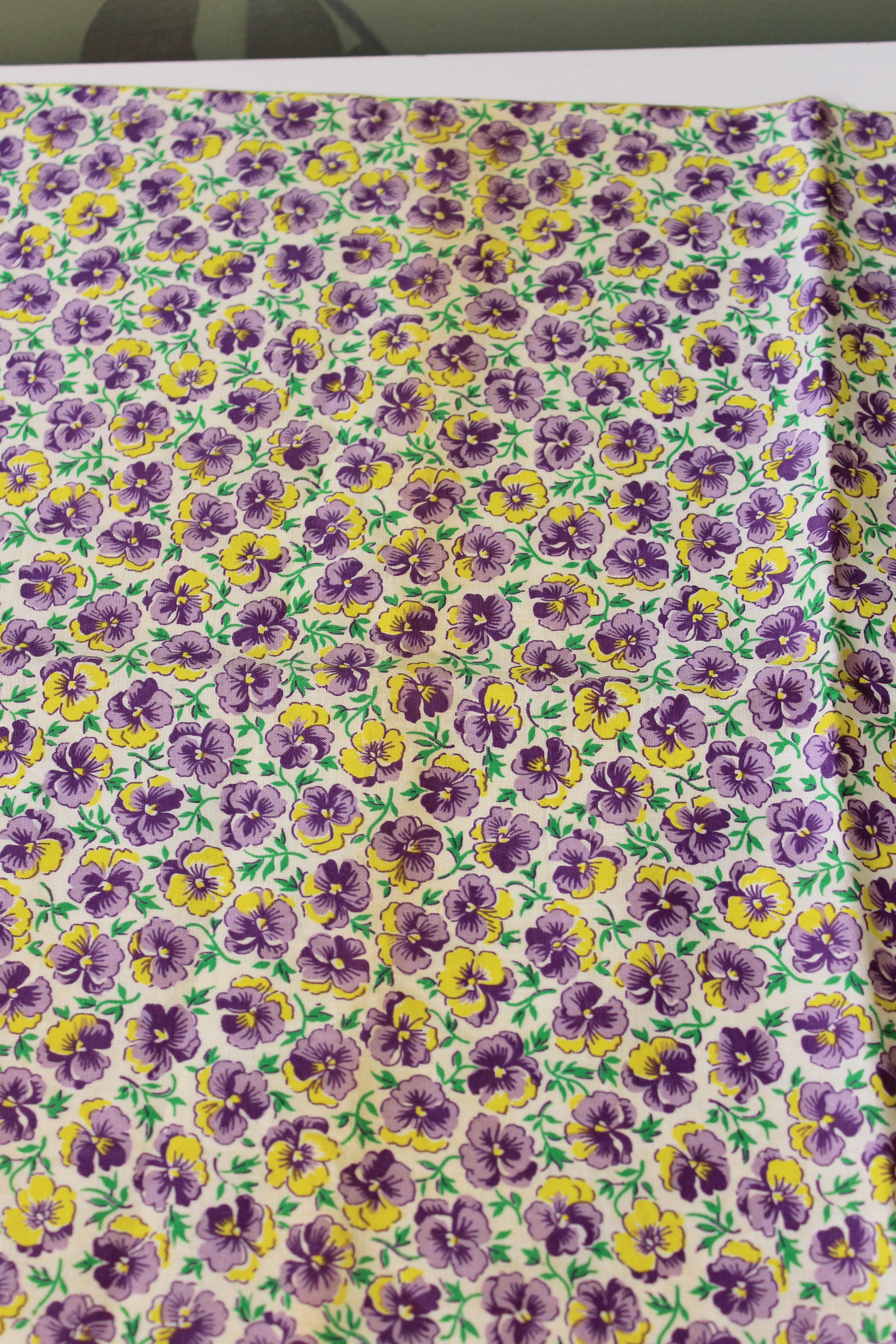 1940s Purple And Yellow Ditsy Illustrated Flower Cotton Fabric, 3.5 Yards