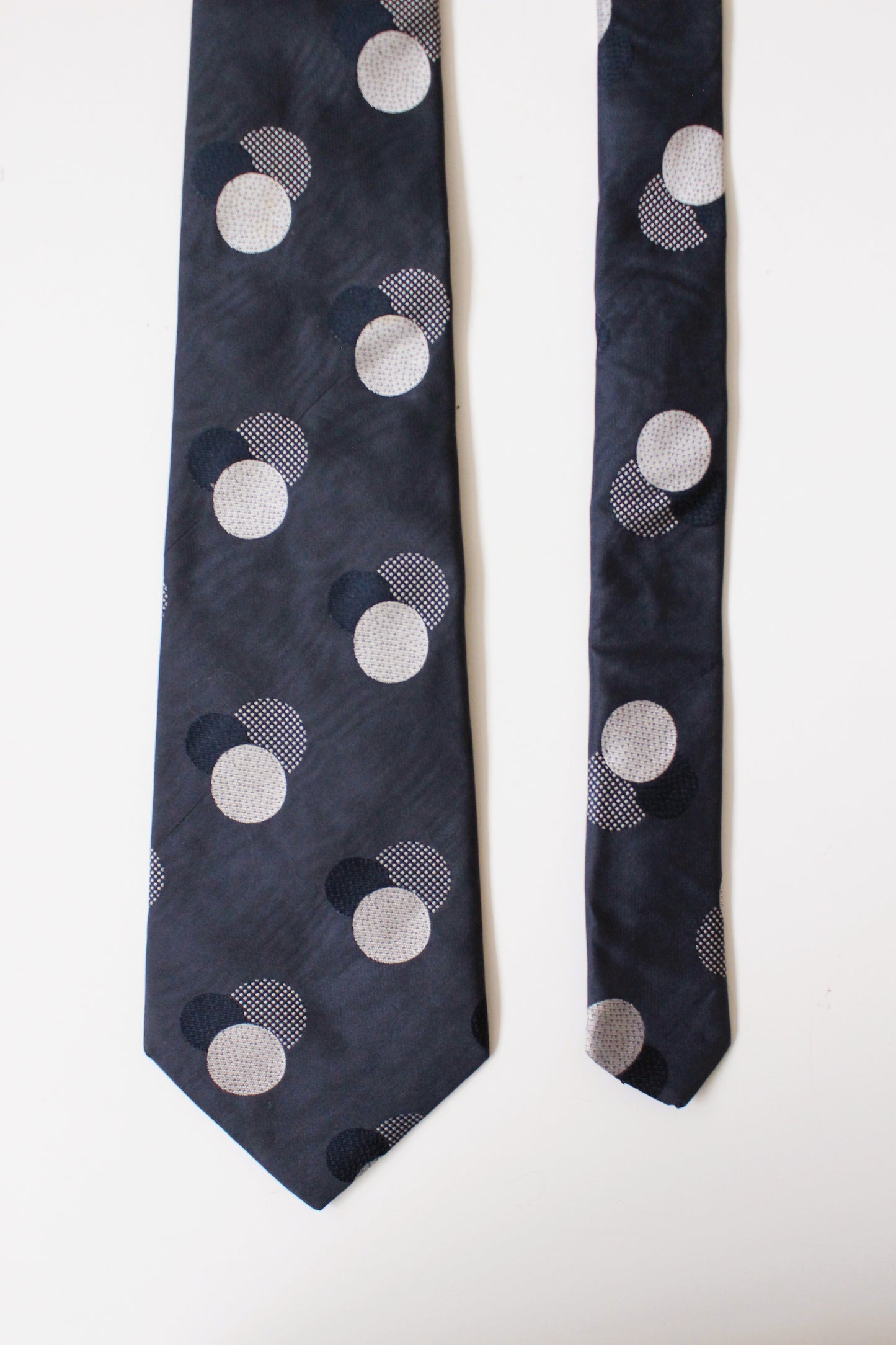 1990s Krizia Grey And Blue Polka Dot Silk Designer  Tie