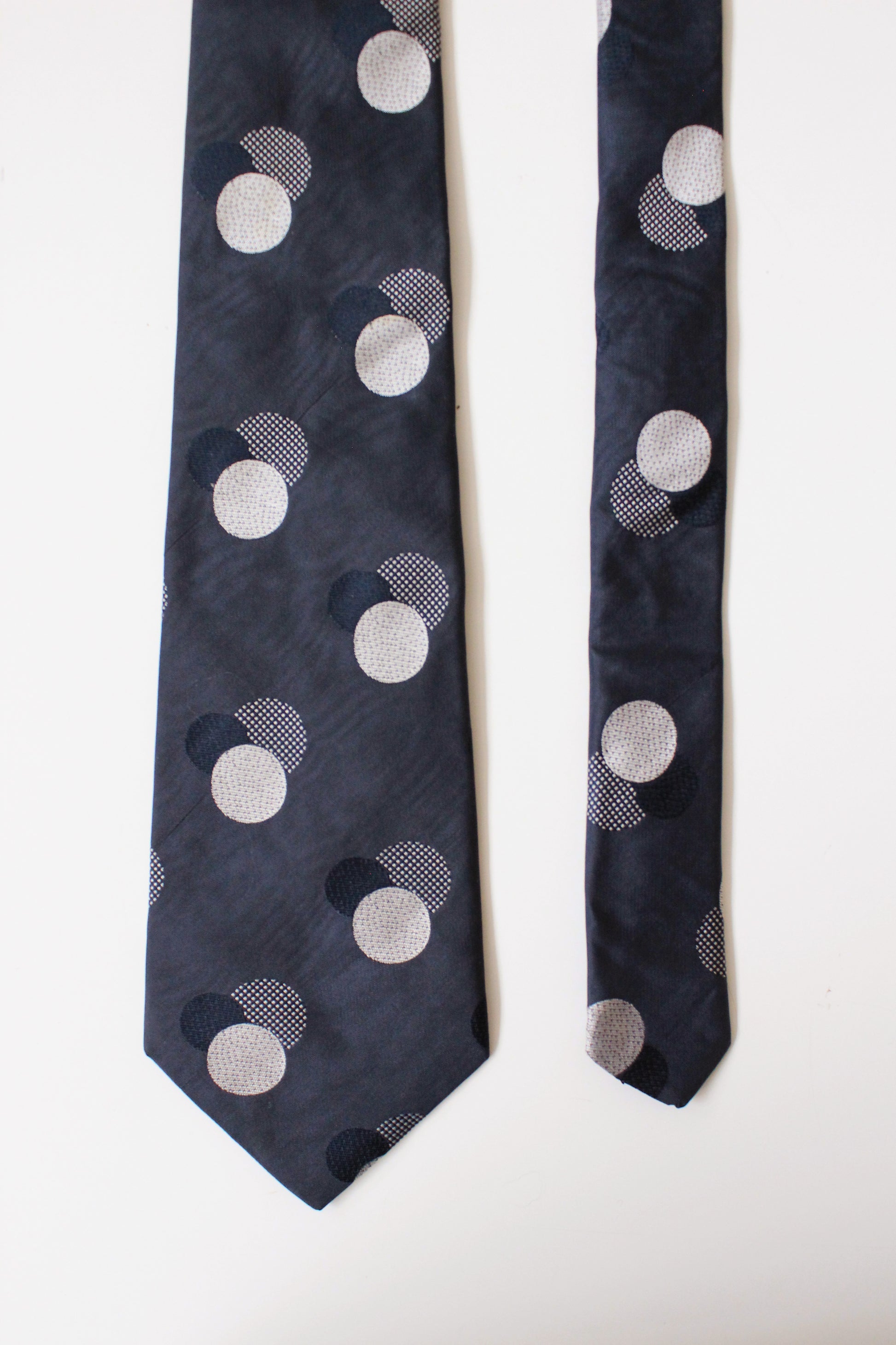 1990s Krizia Grey And Blue Polka Dot Silk Designer  Tie