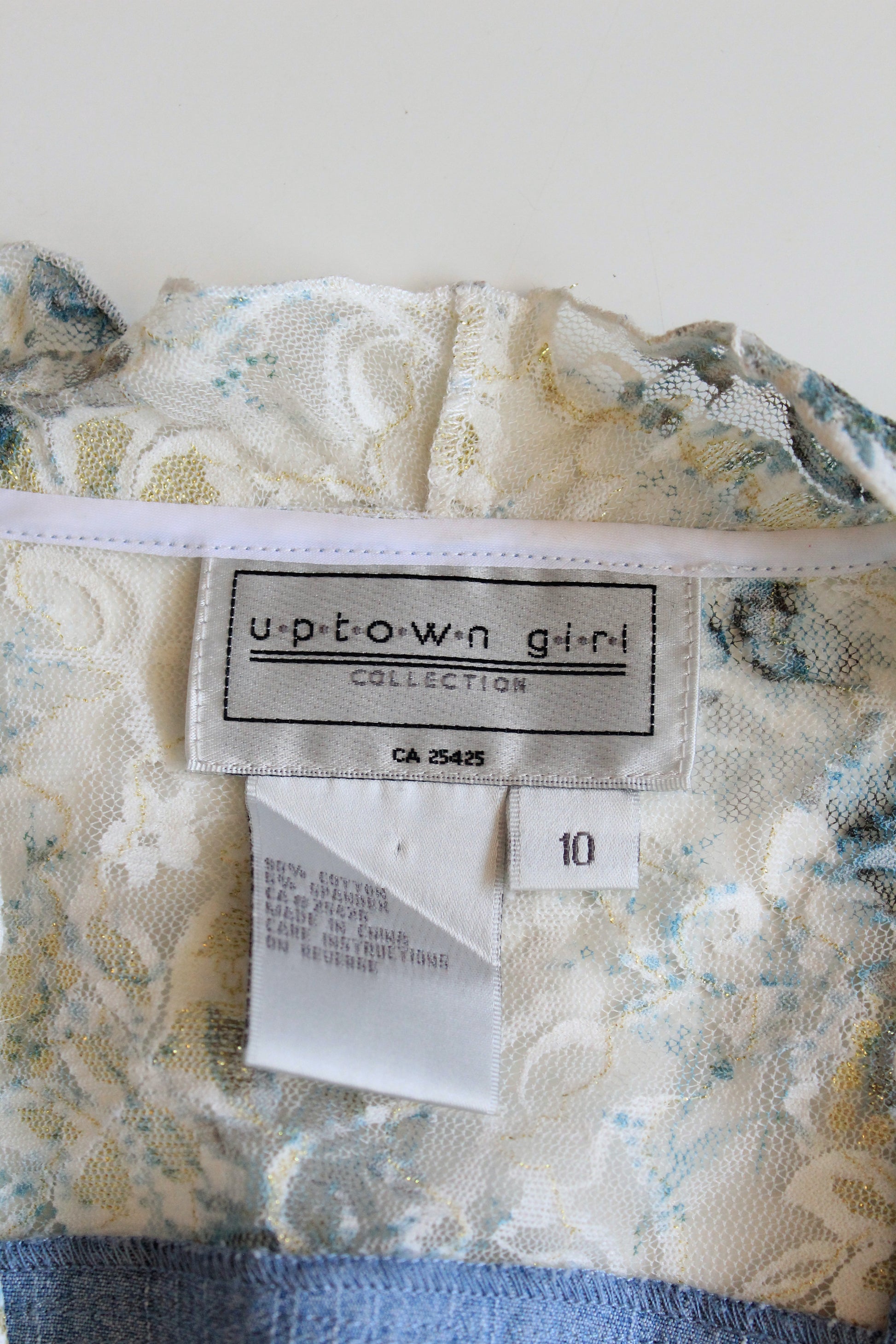 Early 2000s Denim and White Lace Skirt Matching Set, Medium 