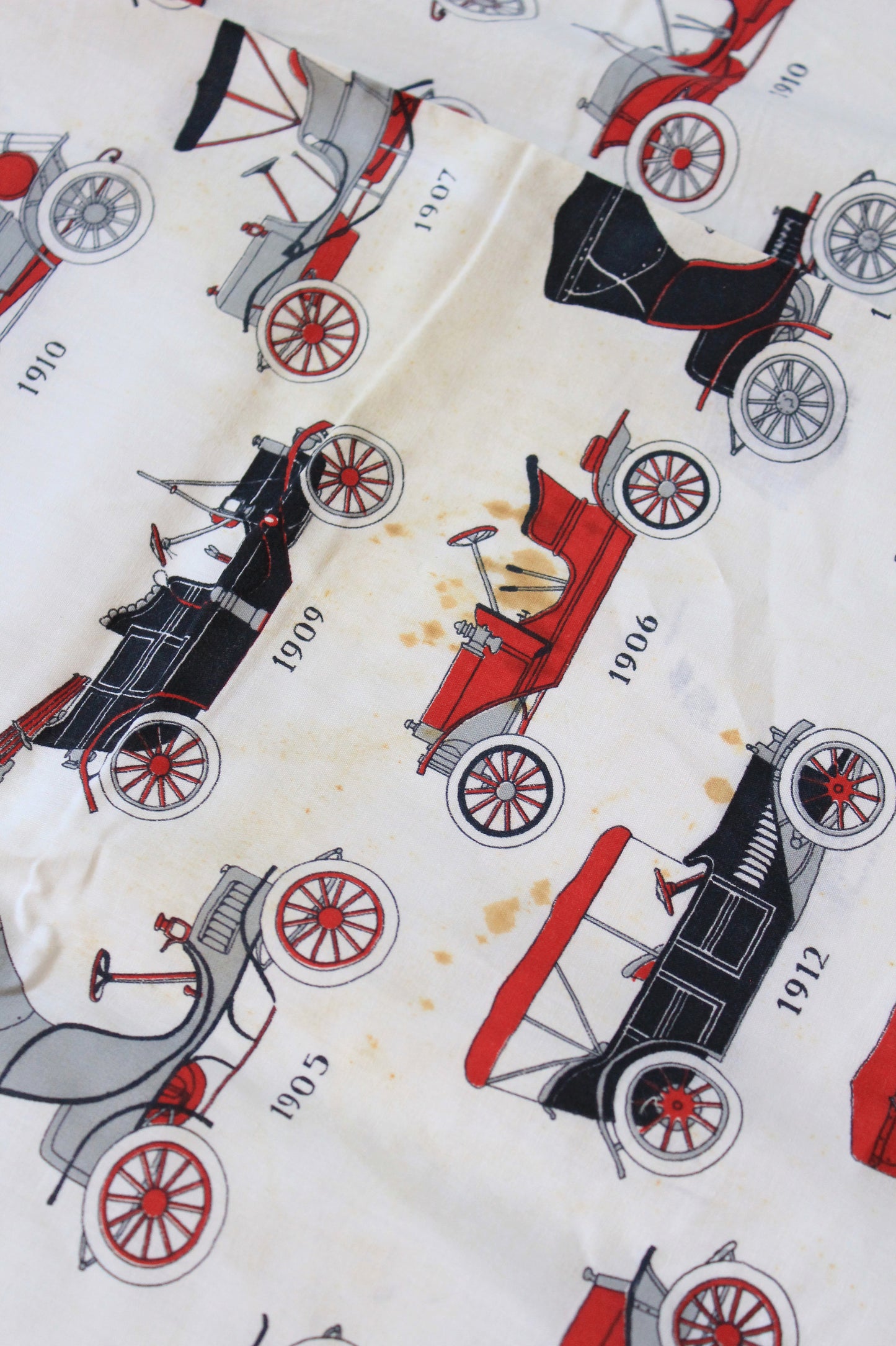 1950s/60s Novelty Antique Car Cotton Sewing Fabric In Red/Black/White, 4 Yards