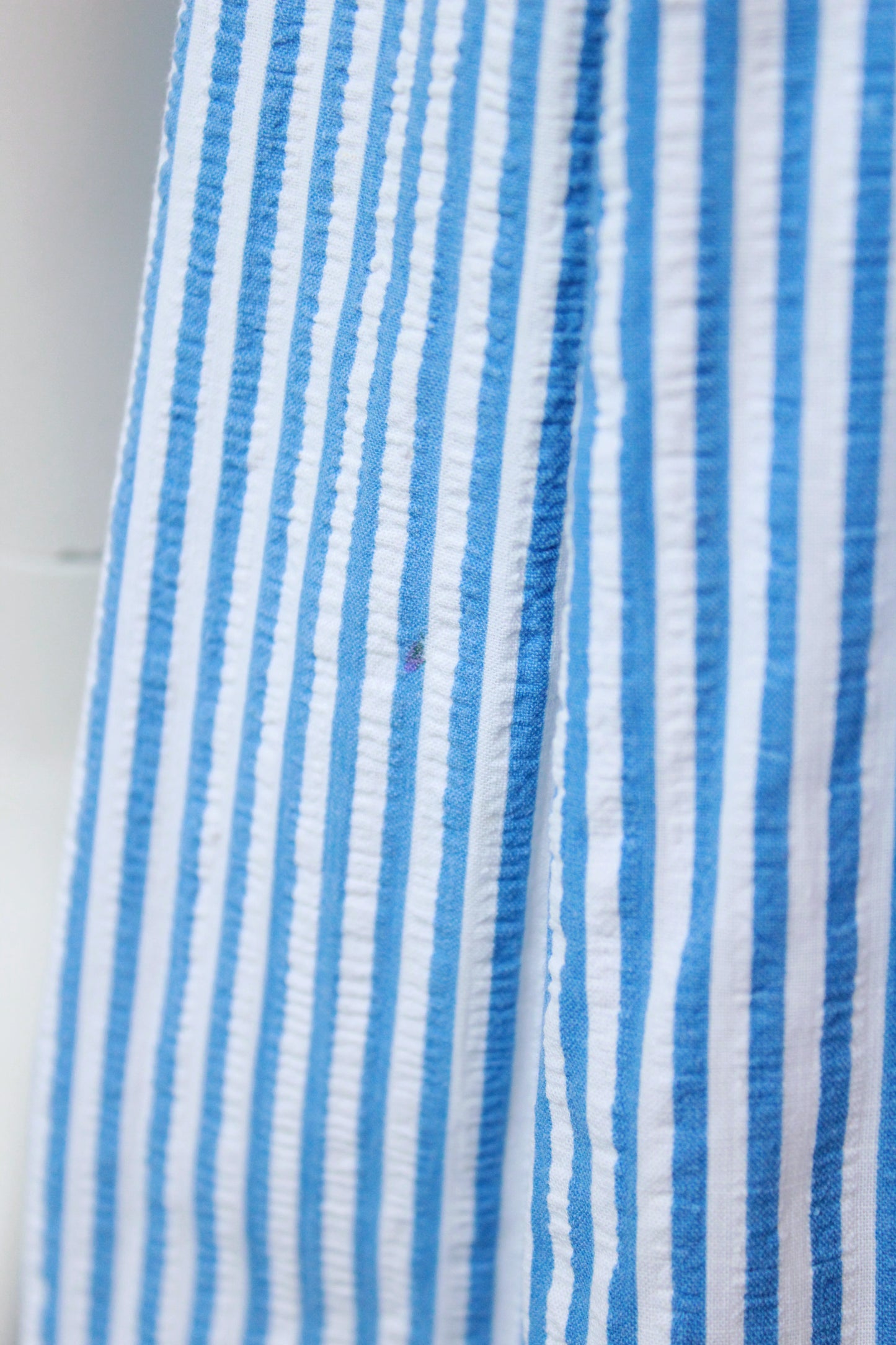 1940s Blue And White Striped Seersucker Short Sleeve Dress 