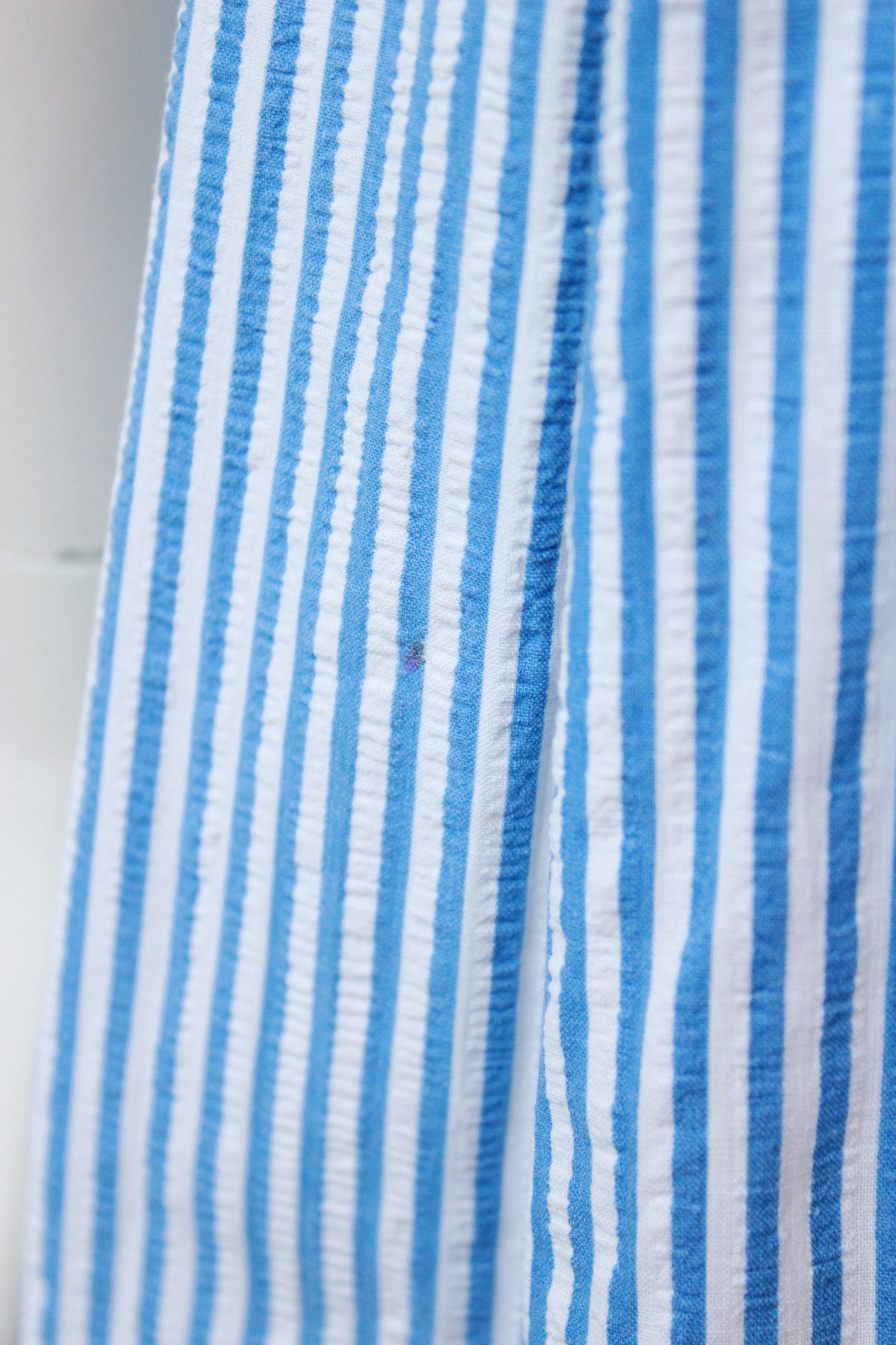 1940s Blue And White Striped Seersucker Short Sleeve Dress 