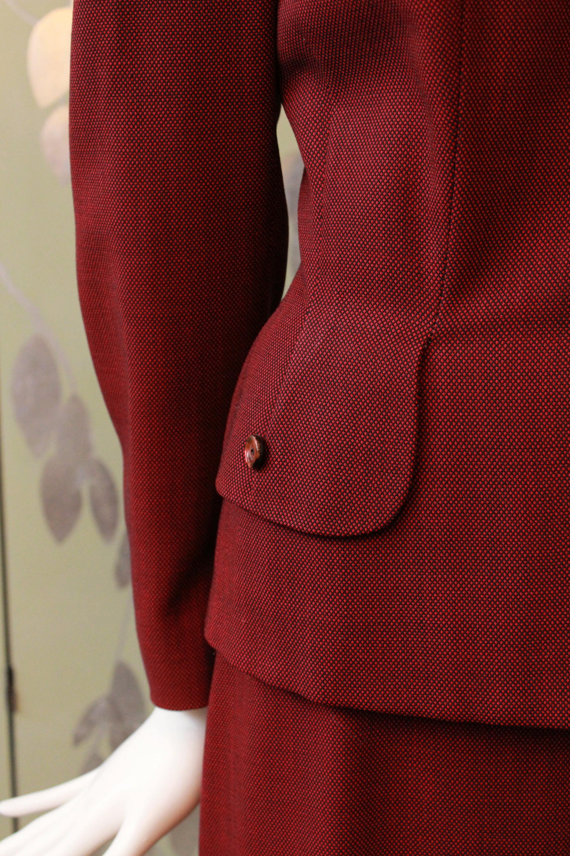 Vintage 1950s Fitted Deep Red Skirt Suit Set, Fall Suit XS