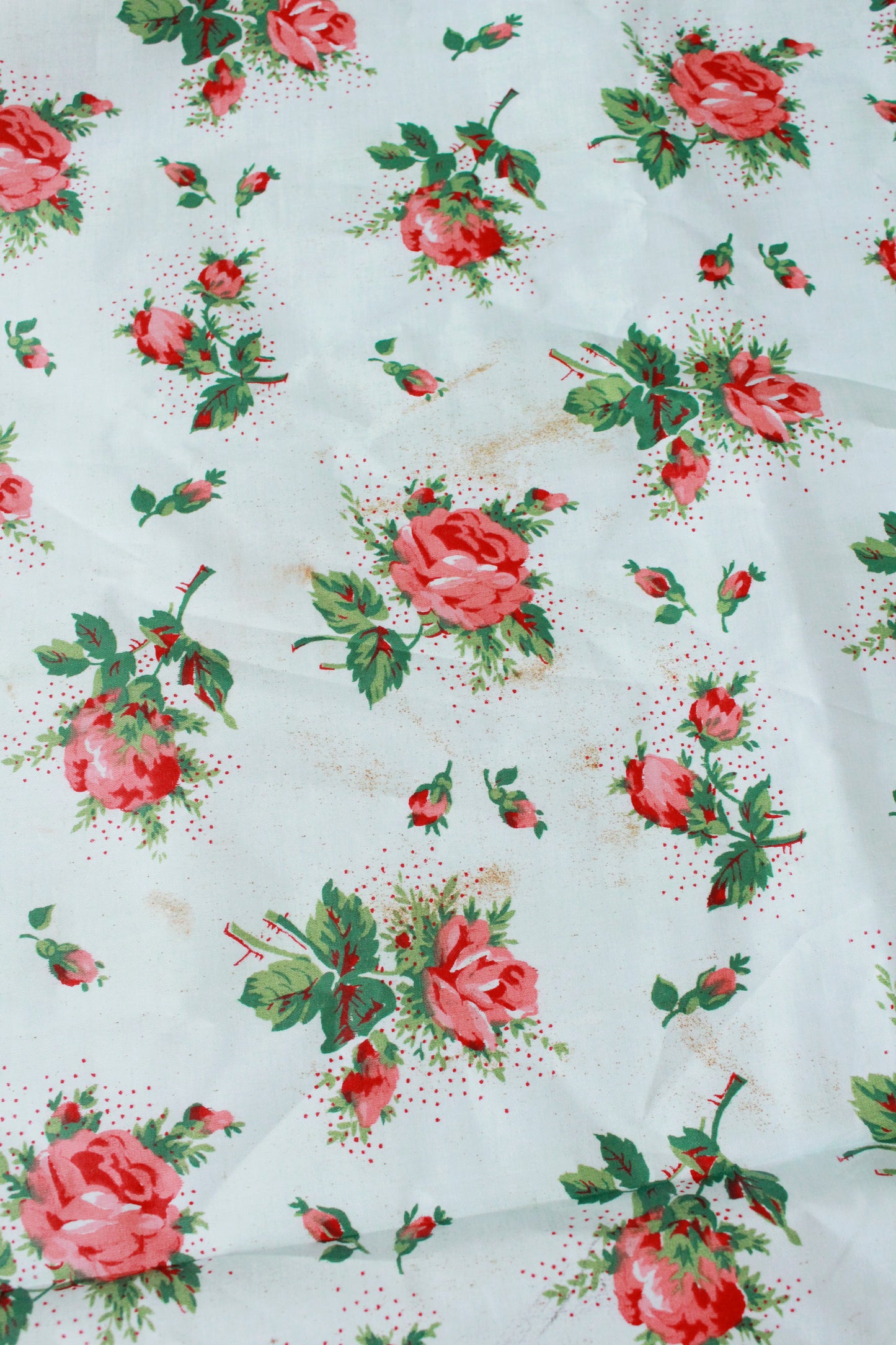 Vintage 1950s Polished Cotton Chintz Floral Print Fabric, 11.8 Yards