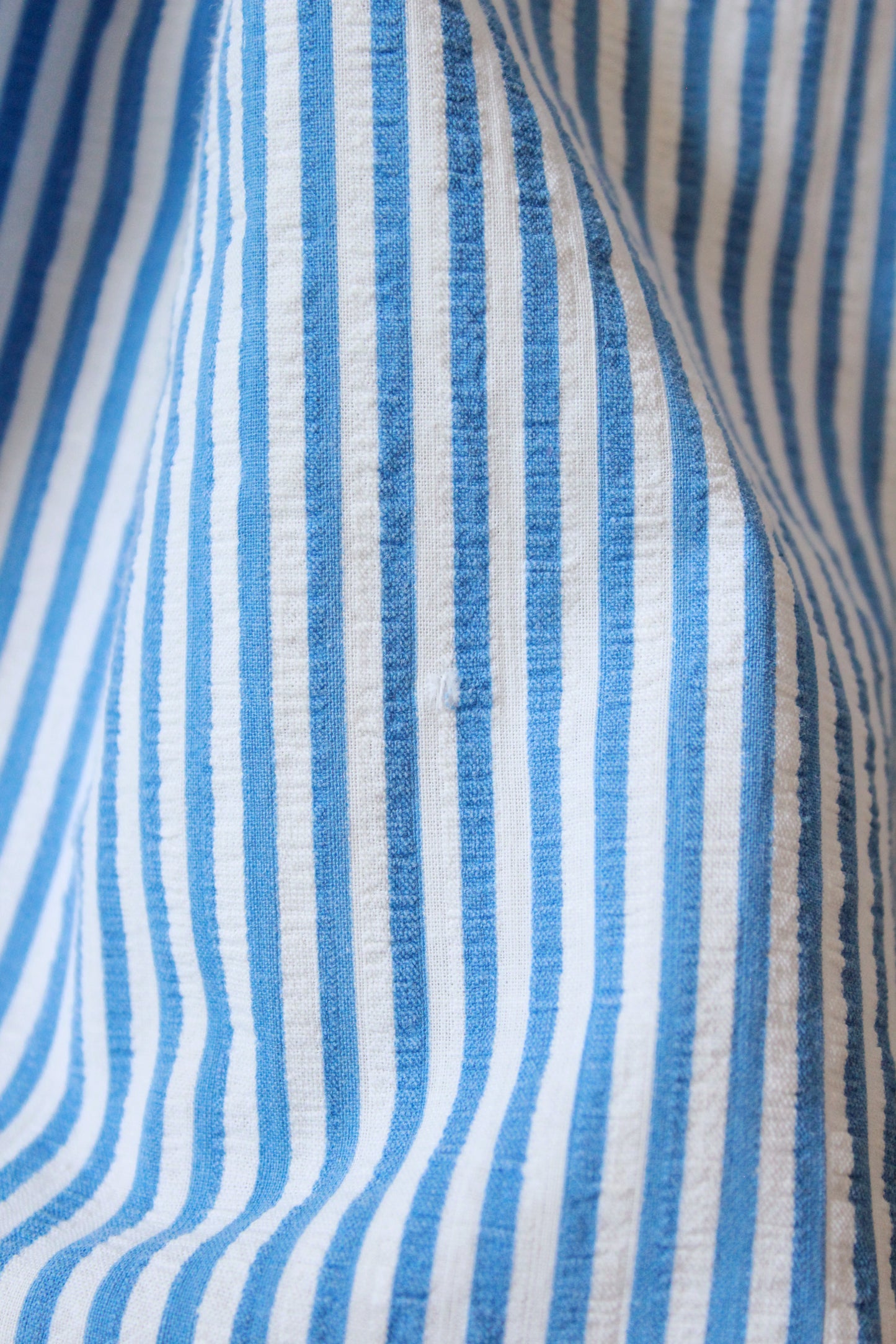 1940s Blue And White Striped Seersucker Short Sleeve Dress 