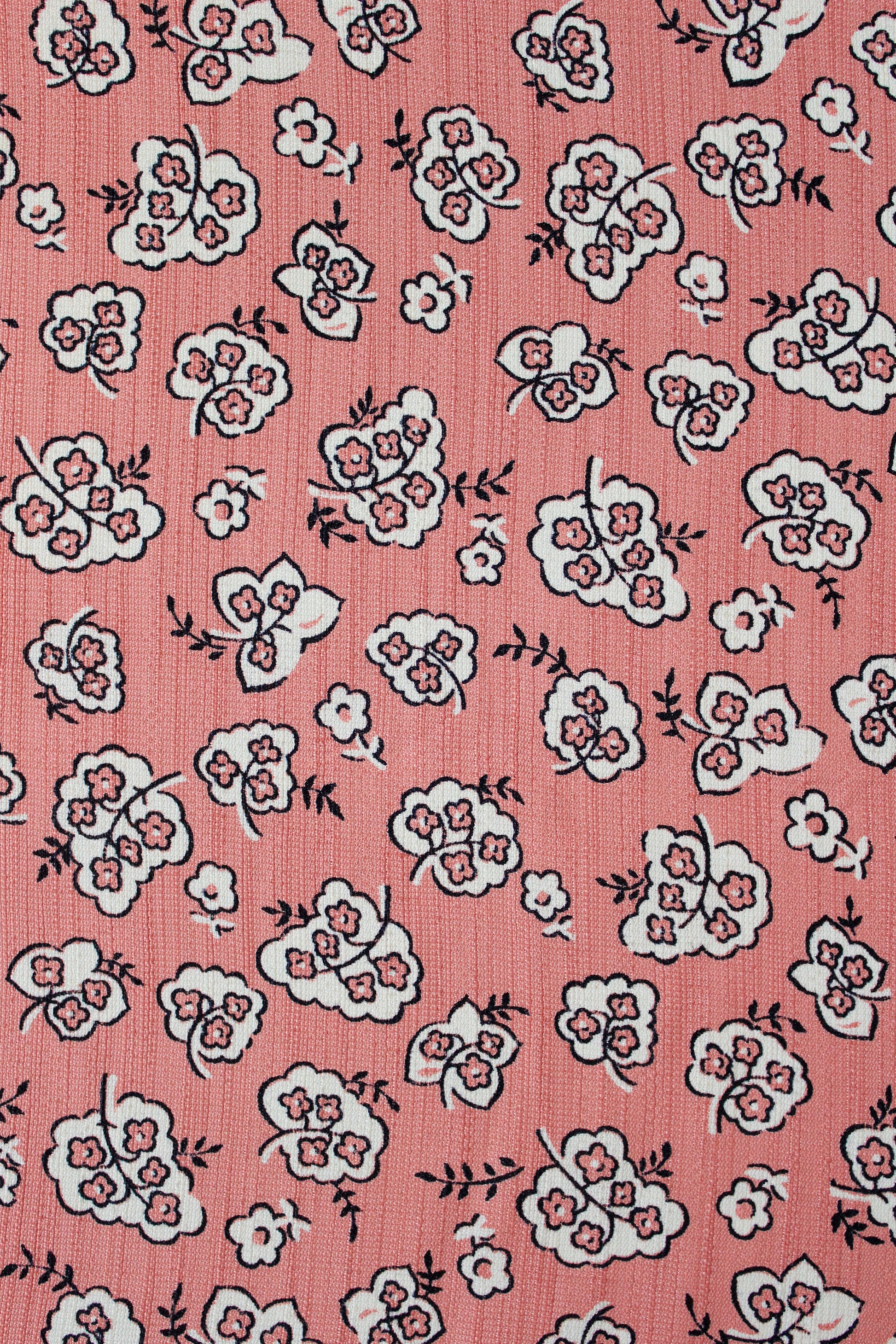 1940s Pink With White Illustrated Flowers Rayon Fabric, 3.3 Yards