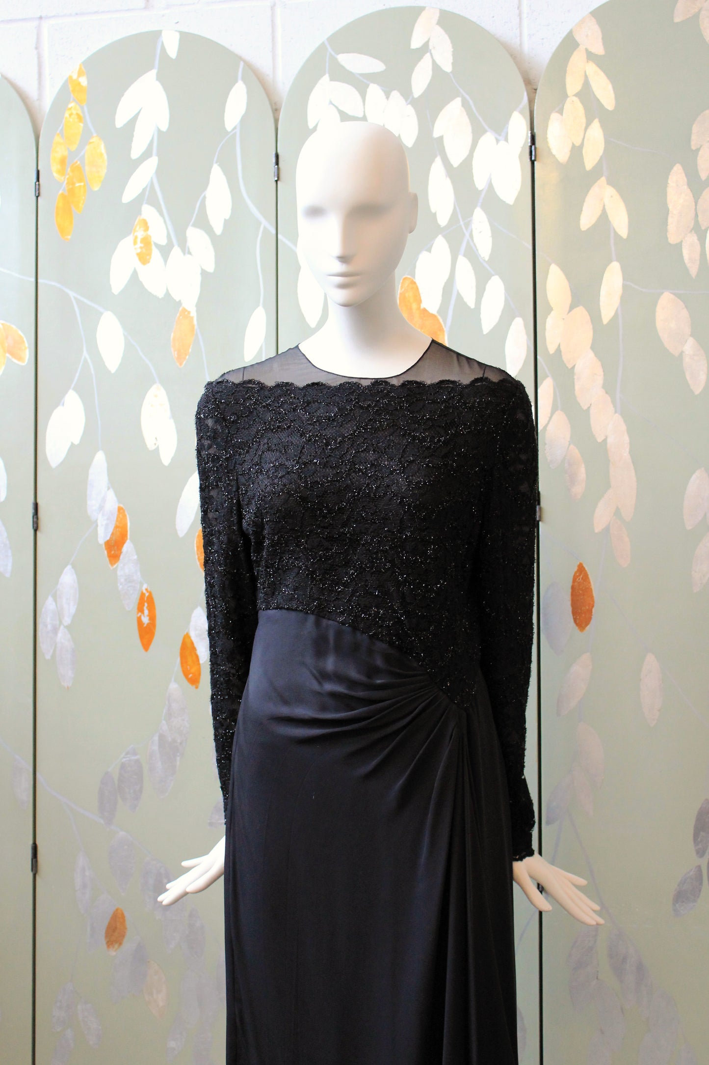 Vintage 1980s Carolina Herrera Black Lace Dress, Small