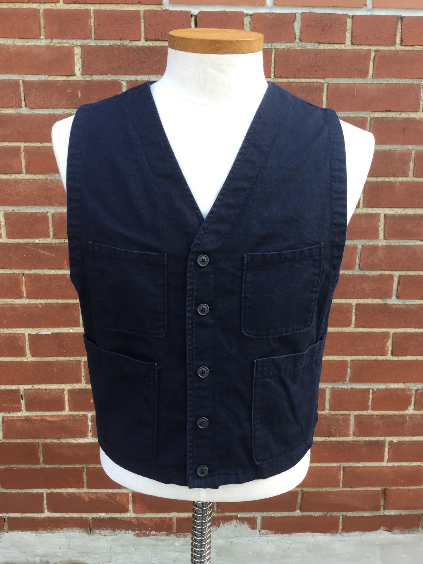 2010s Universal Works Navy Cotton Work Waistcoat (Cropped), Large 