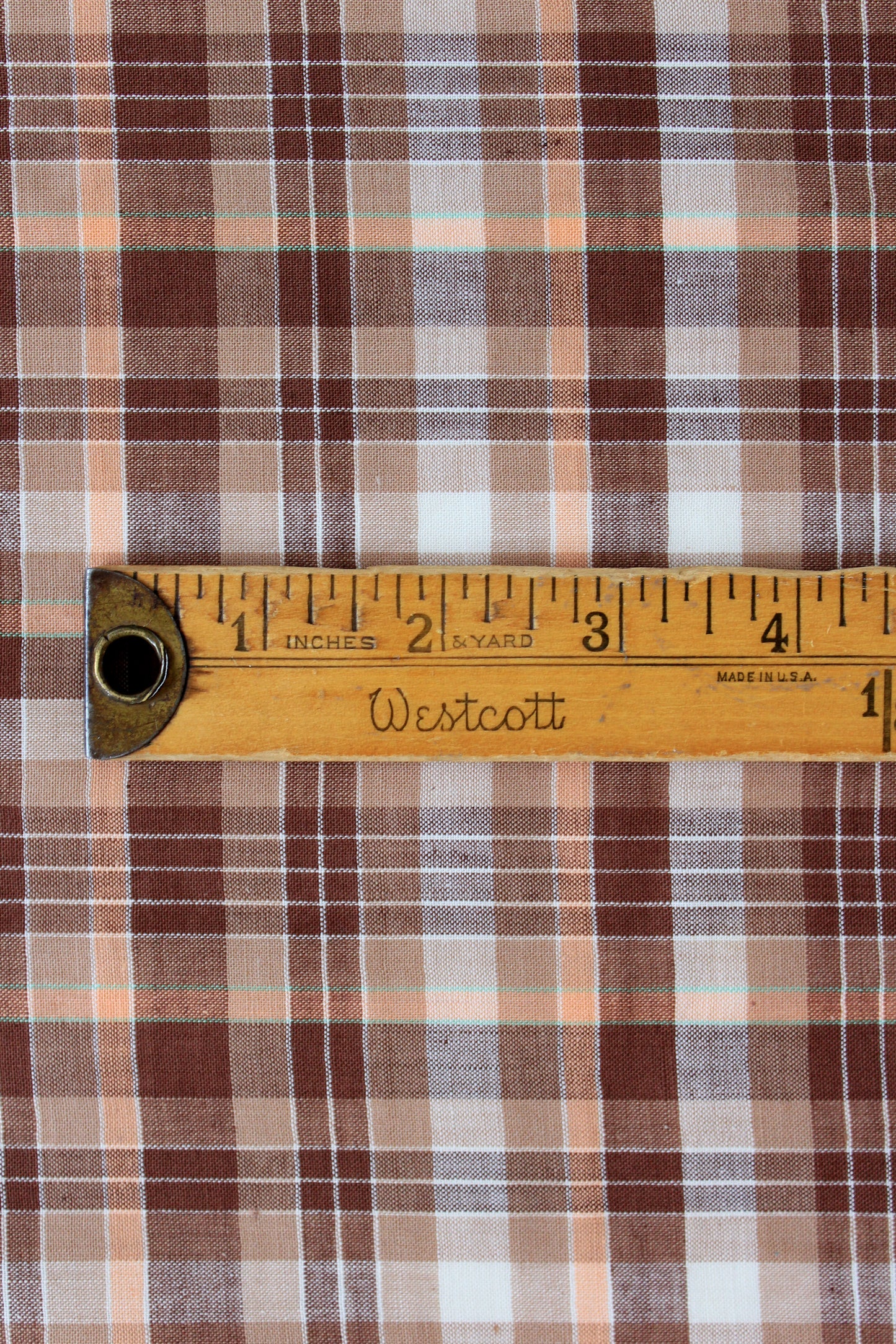 1960s Autumnal  Brown And Orange Vintage Plaid Cotton Fabric, 7.3 Yards