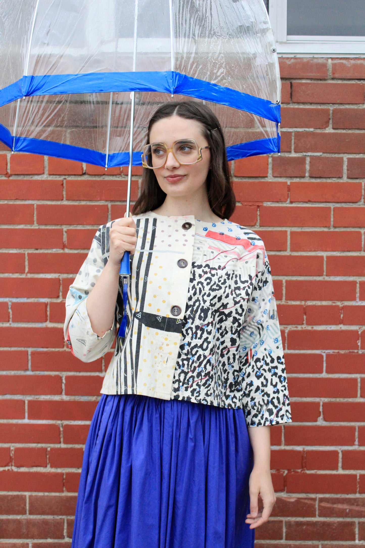 Vintage 1990s Hand Printed Button-Up Canadiana Crop Top, Large