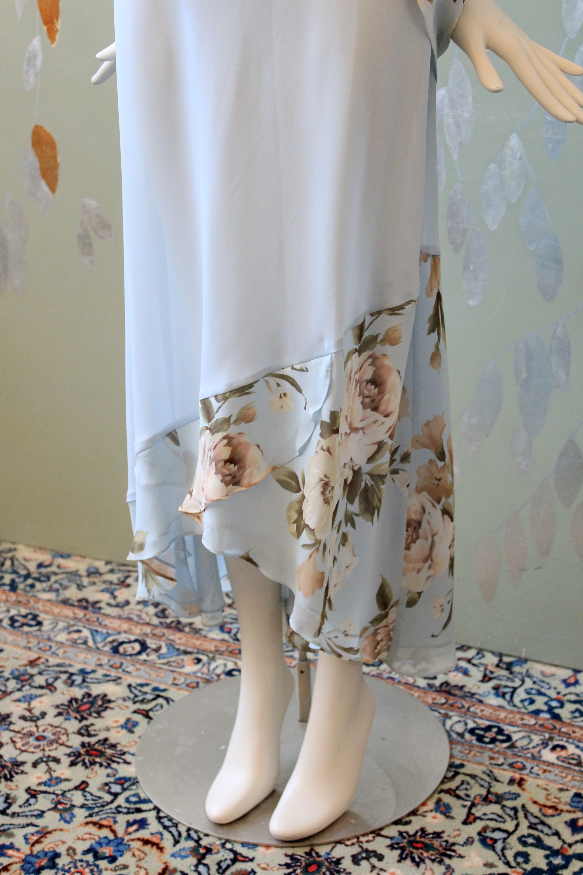 Early 2000s Ann Taylor Light Blue Floral Silk Dress, Medium 