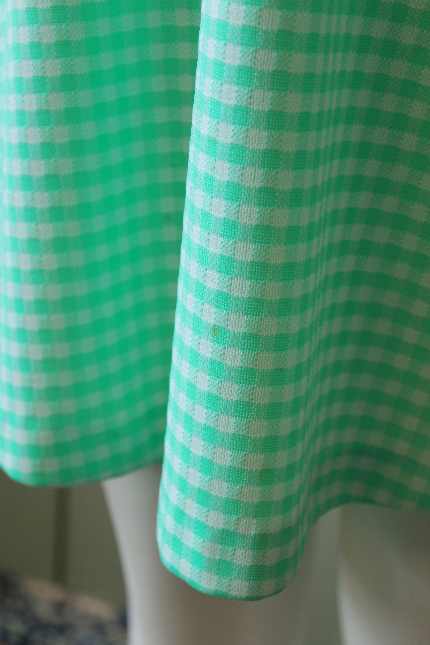 1970s Lacoste Bright Green Sleeveless Tennis Dress With Flared Gingham Skirt, Small