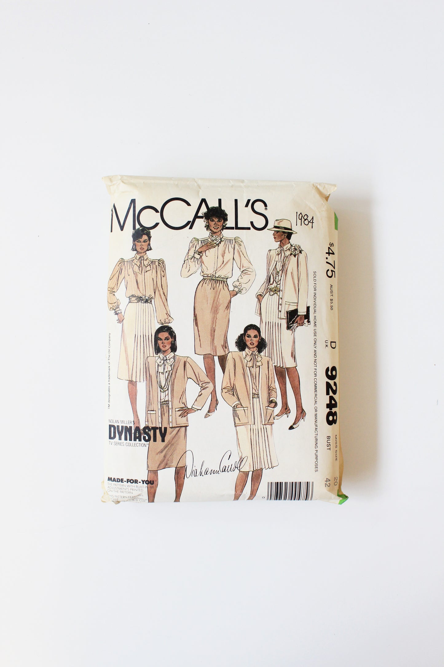 1980s Jacket/Blouse/Tie/Shirt McCall's 9248 Sewing Pattern, Dynasty Tv Series, Partly Cut, Size 20
