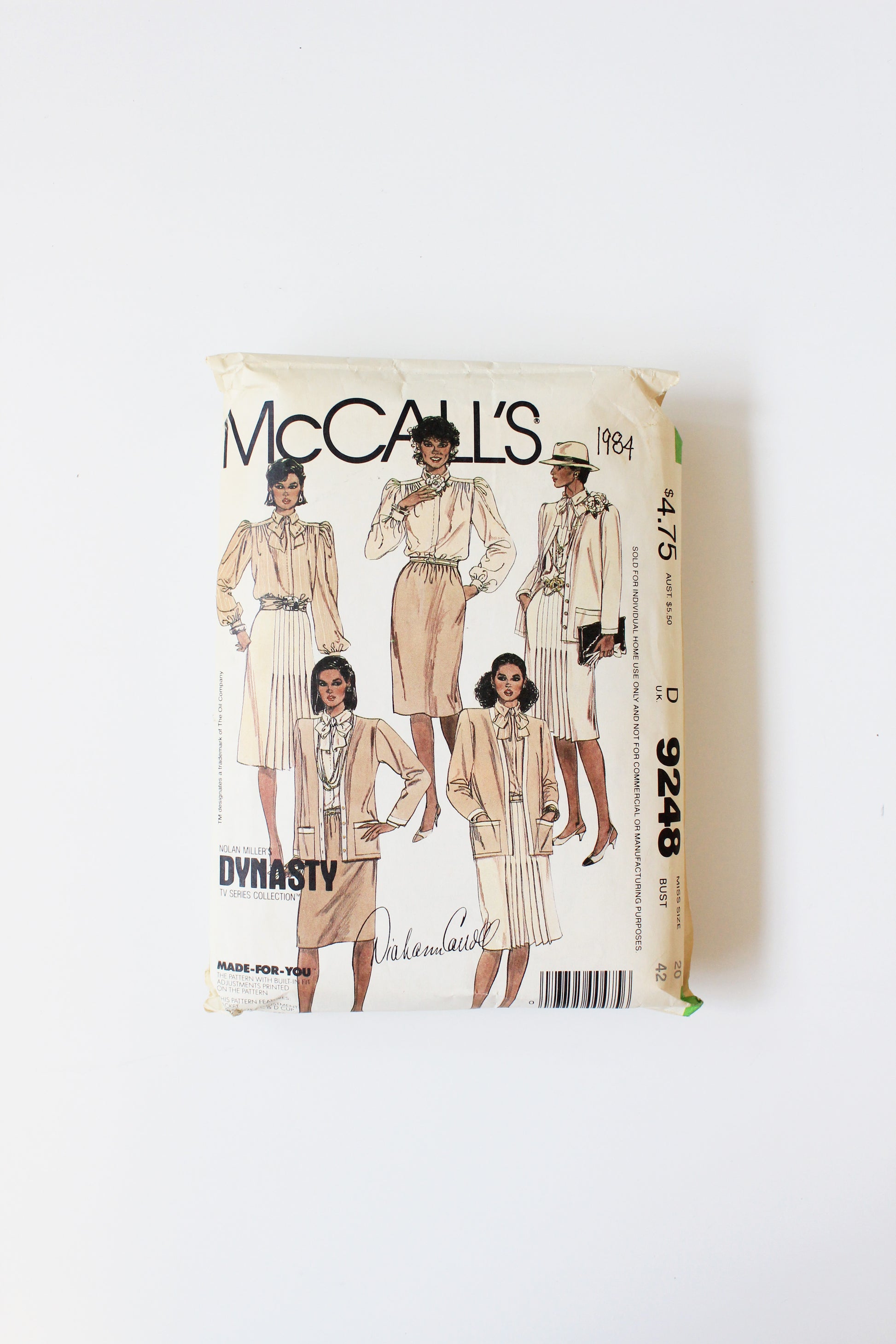 1980s Jacket/Blouse/Tie/Shirt McCall's 9248 Sewing Pattern, Dynasty Tv Series, Partly Cut, Size 20