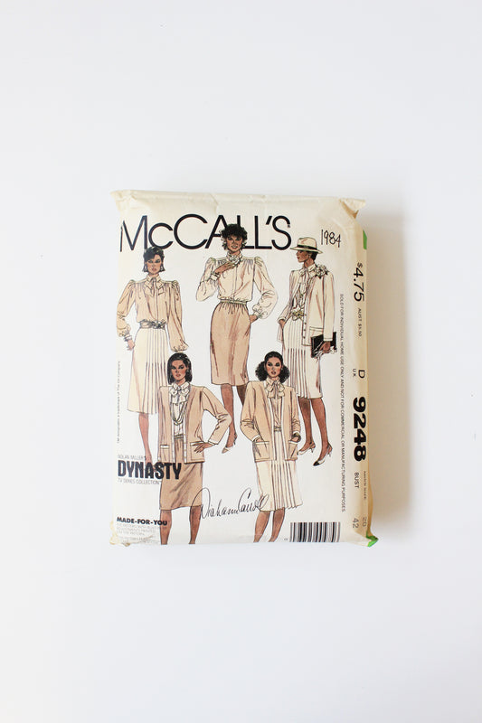 1980s Jacket/Blouse/Tie/Shirt McCall's 9248 Sewing Pattern, Dynasty Tv Series, Partly Cut, Size 20