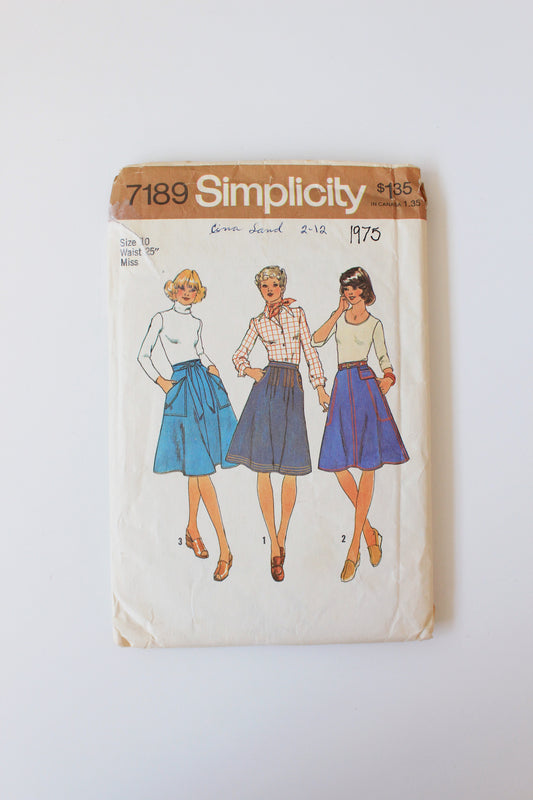 1970s Trio Design Skirt Simplicity 7189 Sewing Pattern, Partially Cut, Size 10