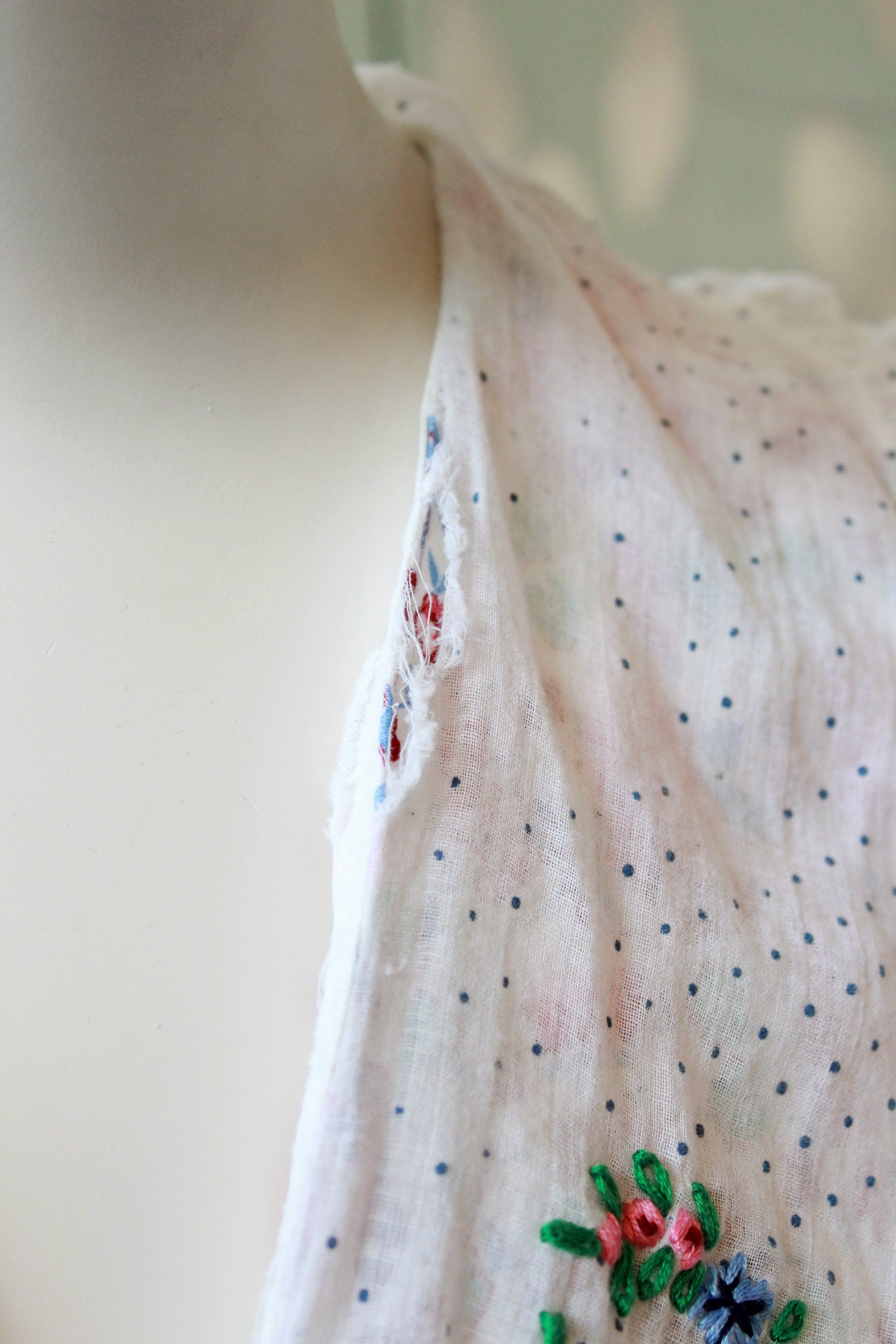 1940s  Floral Cotton Wrap House Dress With Embroidery, Medium