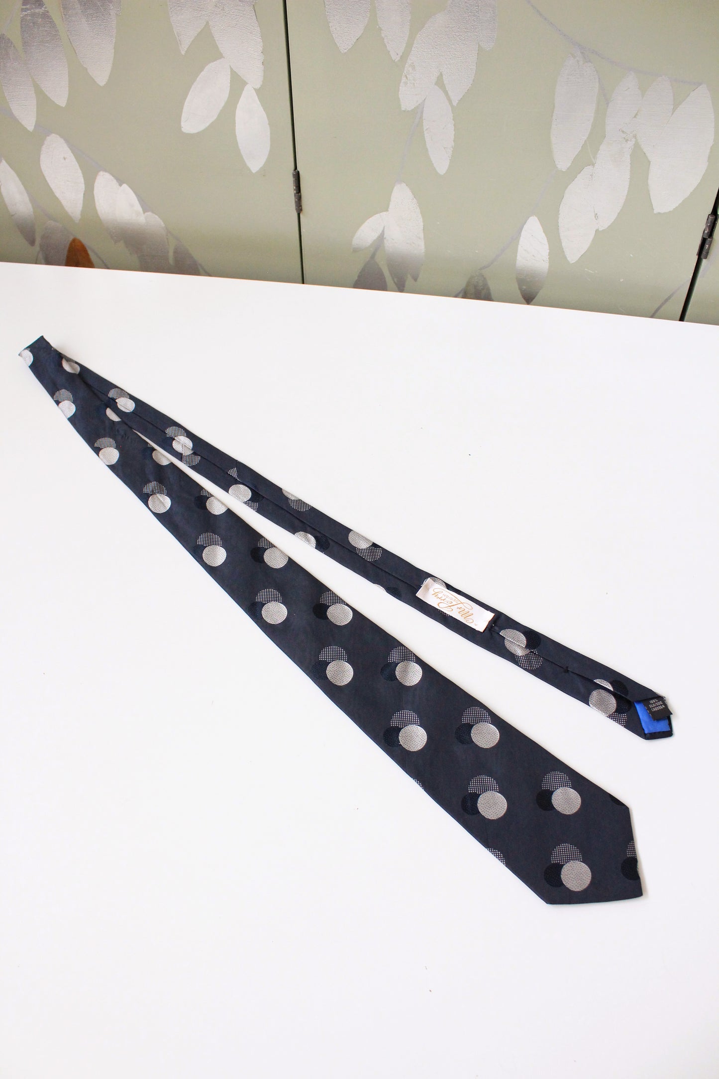 1990s Krizia Grey And Blue Polka Dot Silk Designer  Tie