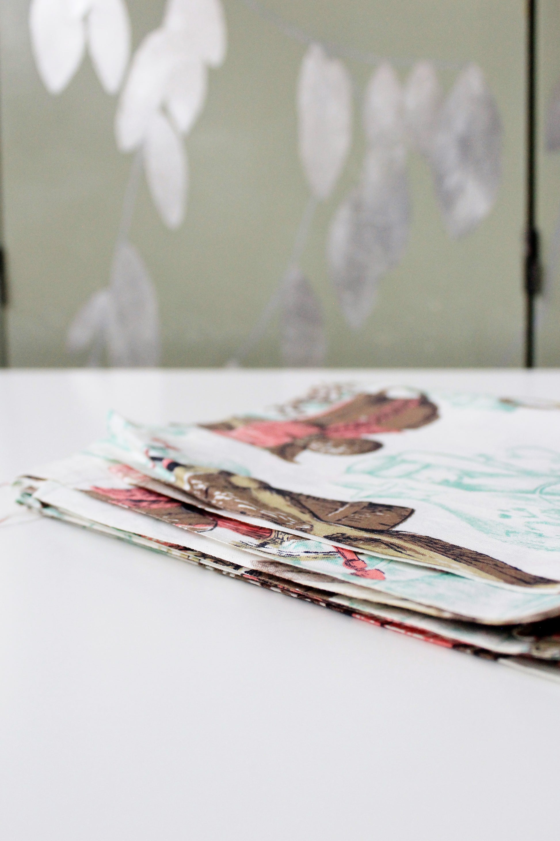 1960s Pink, Blue And Brown Fruit Basket Cotton Sewing Fabric, 2 Yards