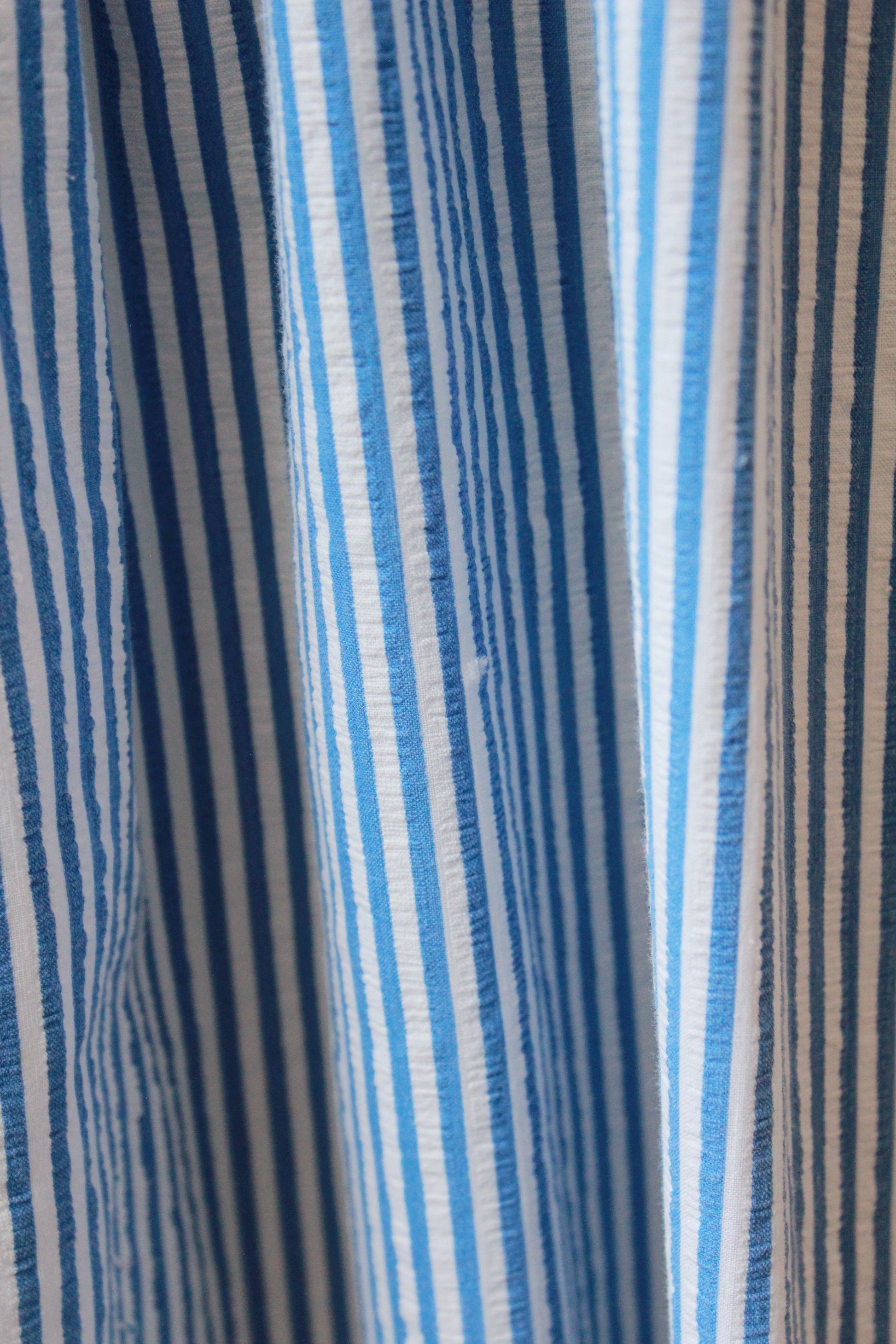 1940s Blue And White Striped Seersucker Short Sleeve Dress 