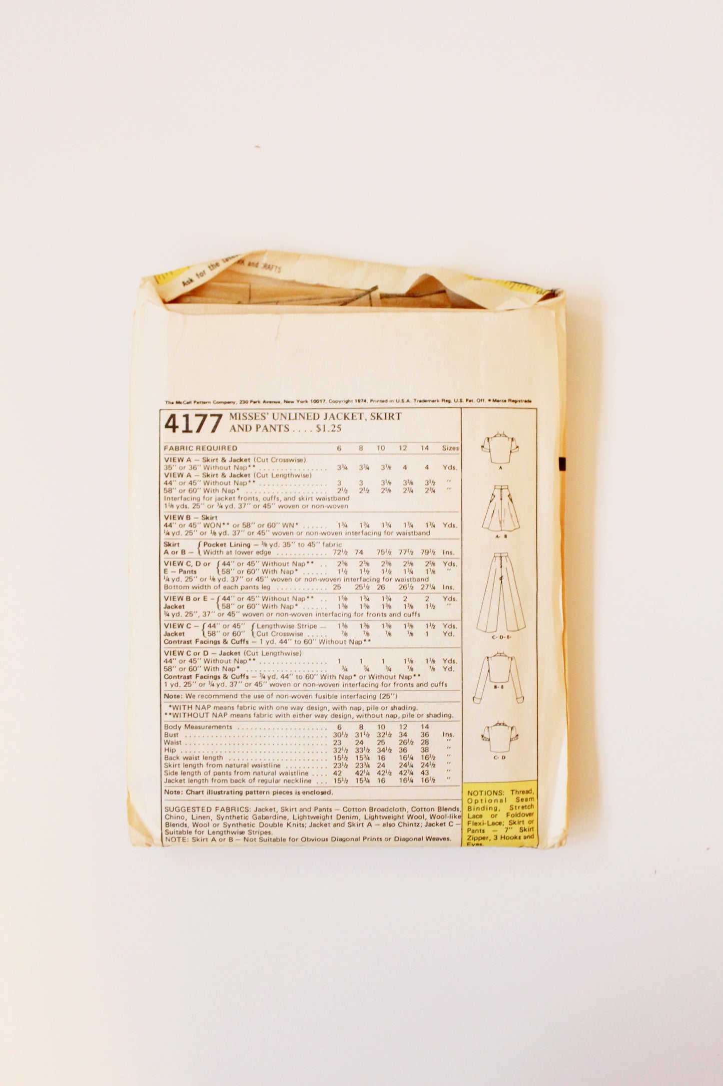 1970s Jacket, Skirt and Pants McCall's 4177 Sewing Pattern, Cut, Size 8