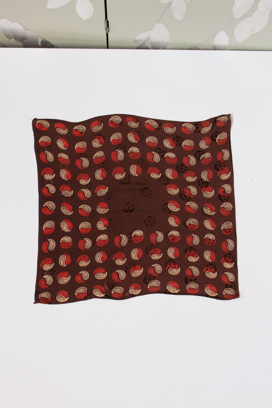 1940s Brown  with Red/ Cream Yin And Yang Silk Pocket Square